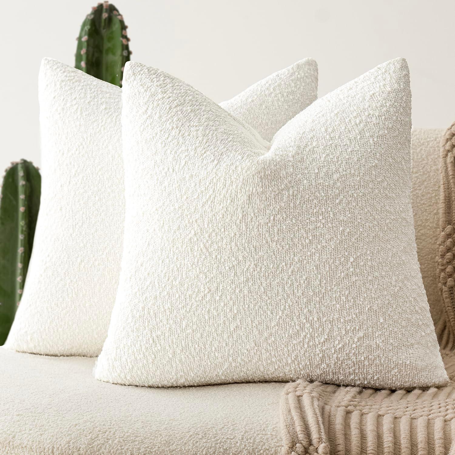 Foindtower Pack of 2, 20 x 20 Inch, Decorative Textured Boucle Throw Pillow Covers Accent Solid Pillow Cases Cozy Soft Couch Cushion Case for Chair Sofa Bedroom Living Room Home Decor, Cream White