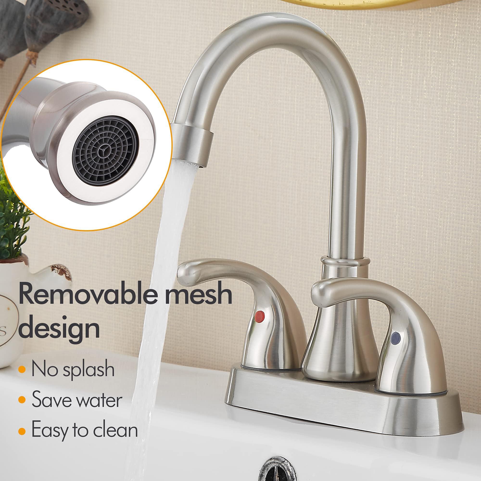 Bathroom Sink Faucet FRANSITON 4 Inch Faucet 2 Handle Bathroom Sink Faucets Lead-Free Brushed Nickel Bath Sink Faucets with Pop-up Drain Stopper and Supply Hoses - Image 5