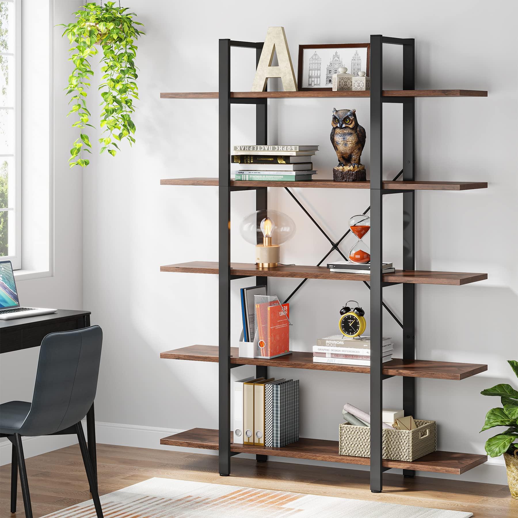 Tribesigns 5-Tier Bookshelf, Vintage Industrial Style Bookcase 72 H x 12 W x 47L Inches - Image 3