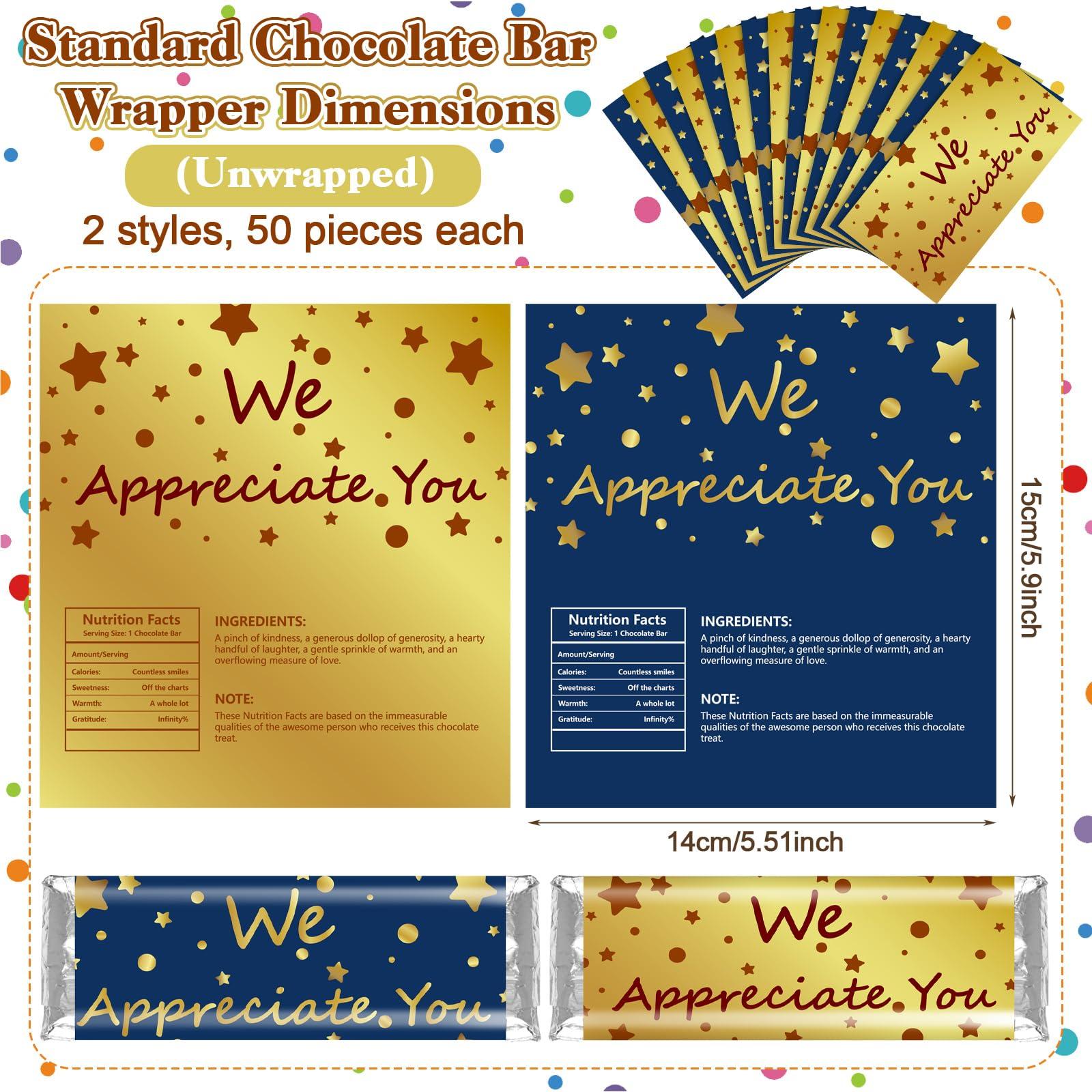 Moinchore 100 Pcs Thank You Candy Bar Wrappers CNA Appreciation Week Gifts We Appreciate Chocolate Bar Wrappers Blue Gold DIY Employee Appreciation Gifts in Bulk Dots Stars for Thank You Favors - Image 3