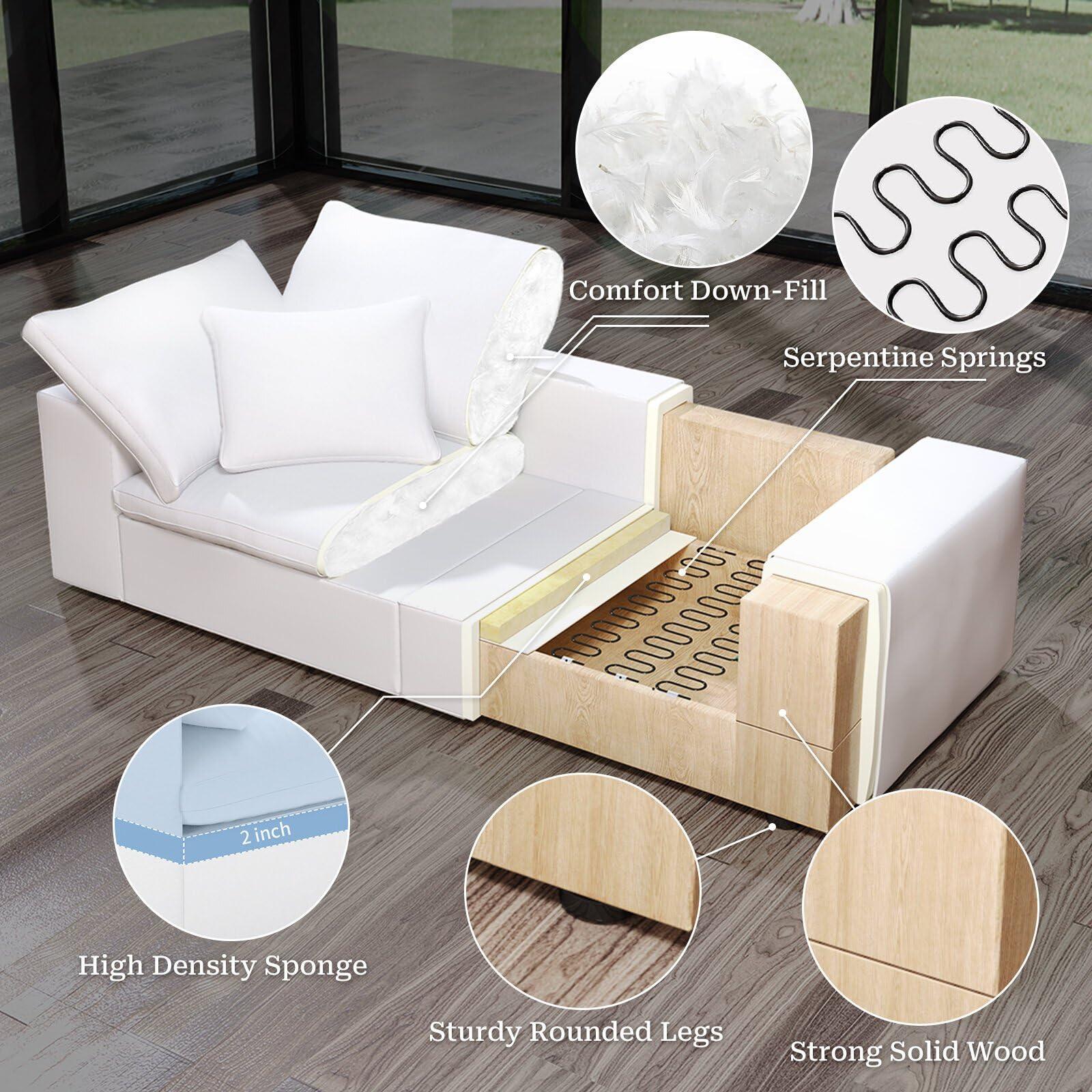 Intuition Decor Oversize Cloud Modular Sectional Sofa,110.8" L Shape 3 Seaters with Chaise Down Filled Comfort Sofa Detachable Couch Cushion Covers for Living Room,White - Image 6