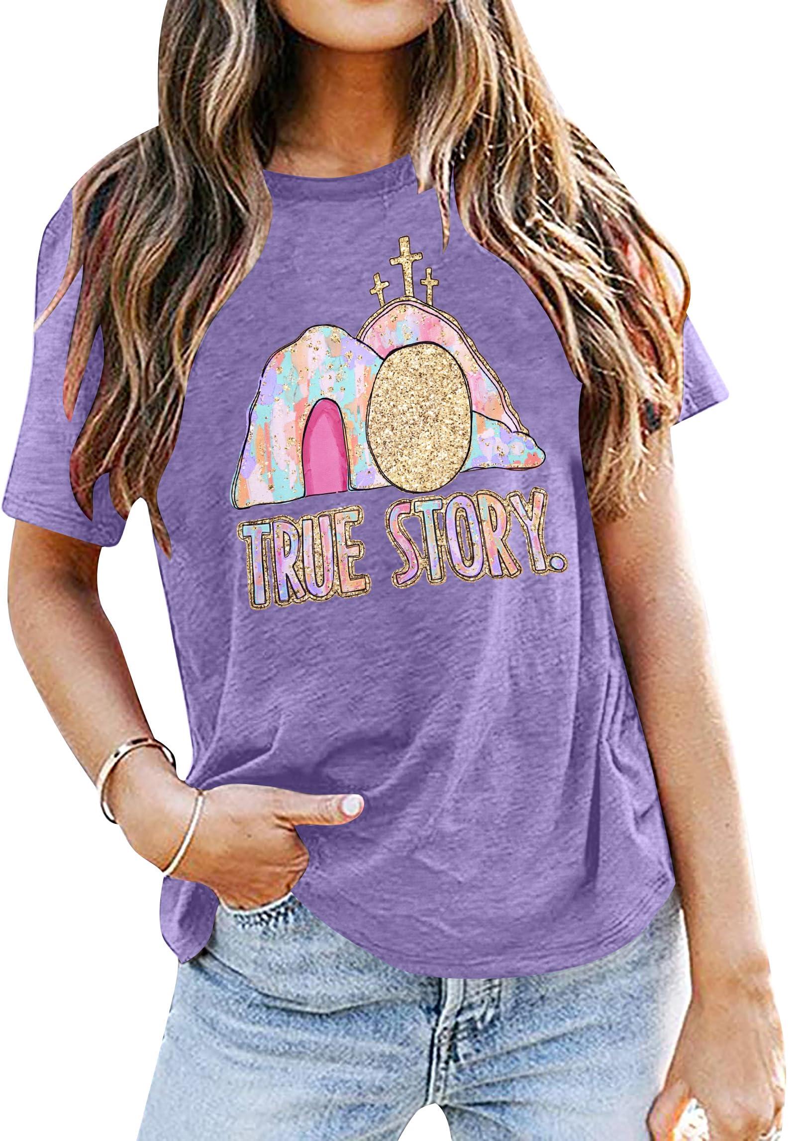 Easter Shirt Women True Story of Jesus T-Shirt Christian Gift Retro Faith Religious Casual Tee Top - Image 1