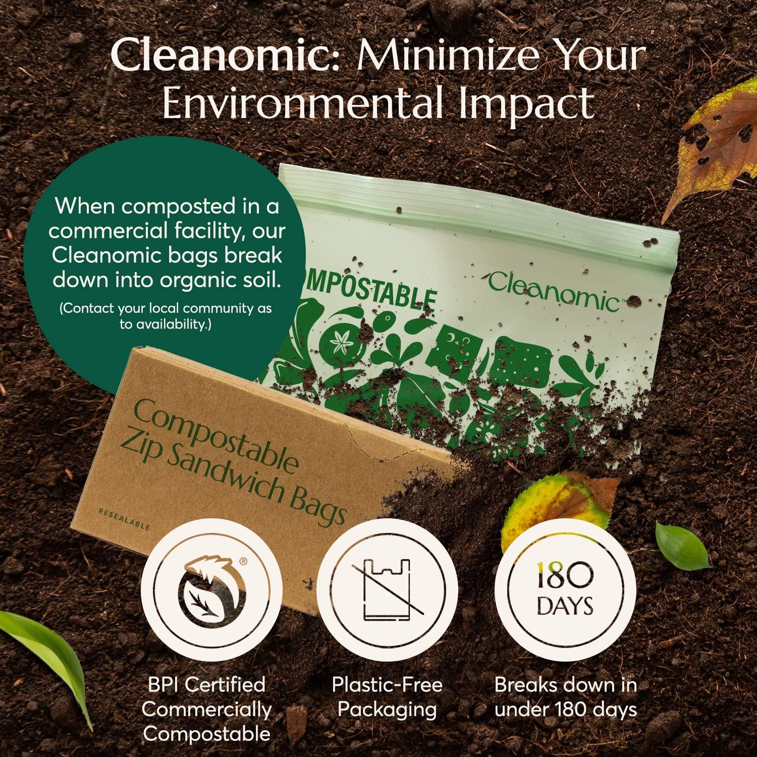 Cleanomic Compostable* Sandwich Size Food Storage Bags (25 Eco Zip) Freezer and Leak Proof, Also Available Gallon, Quart and Snack Size Bags - Image 4