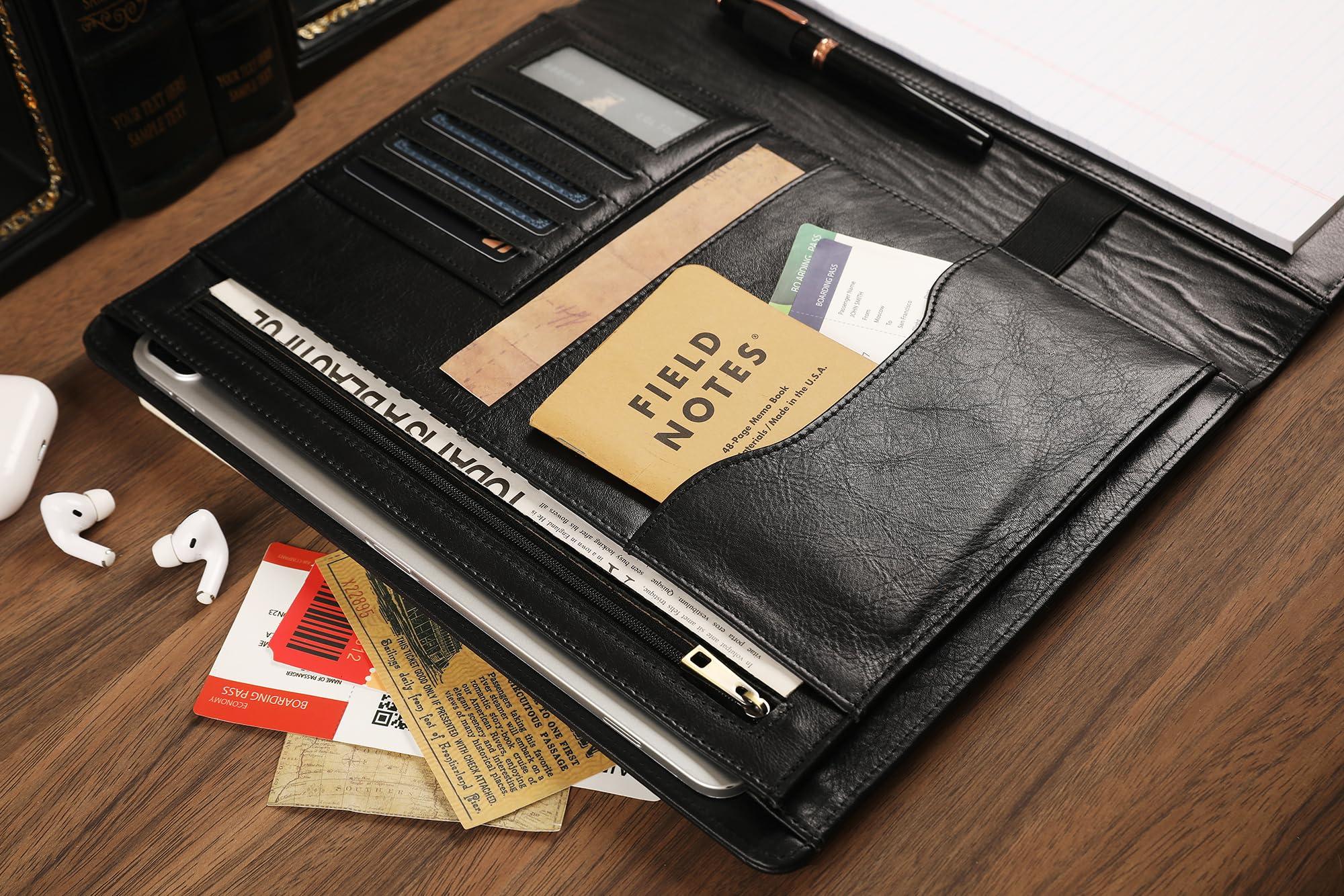 Personalized Leather Padfolio for Men - Business Portfolio with Clipboard, Engraved Legal Pad Folio Folder, A4 Letter Size Ideal Business and Corporate Gifts, Oil Black - Custom - Image 6