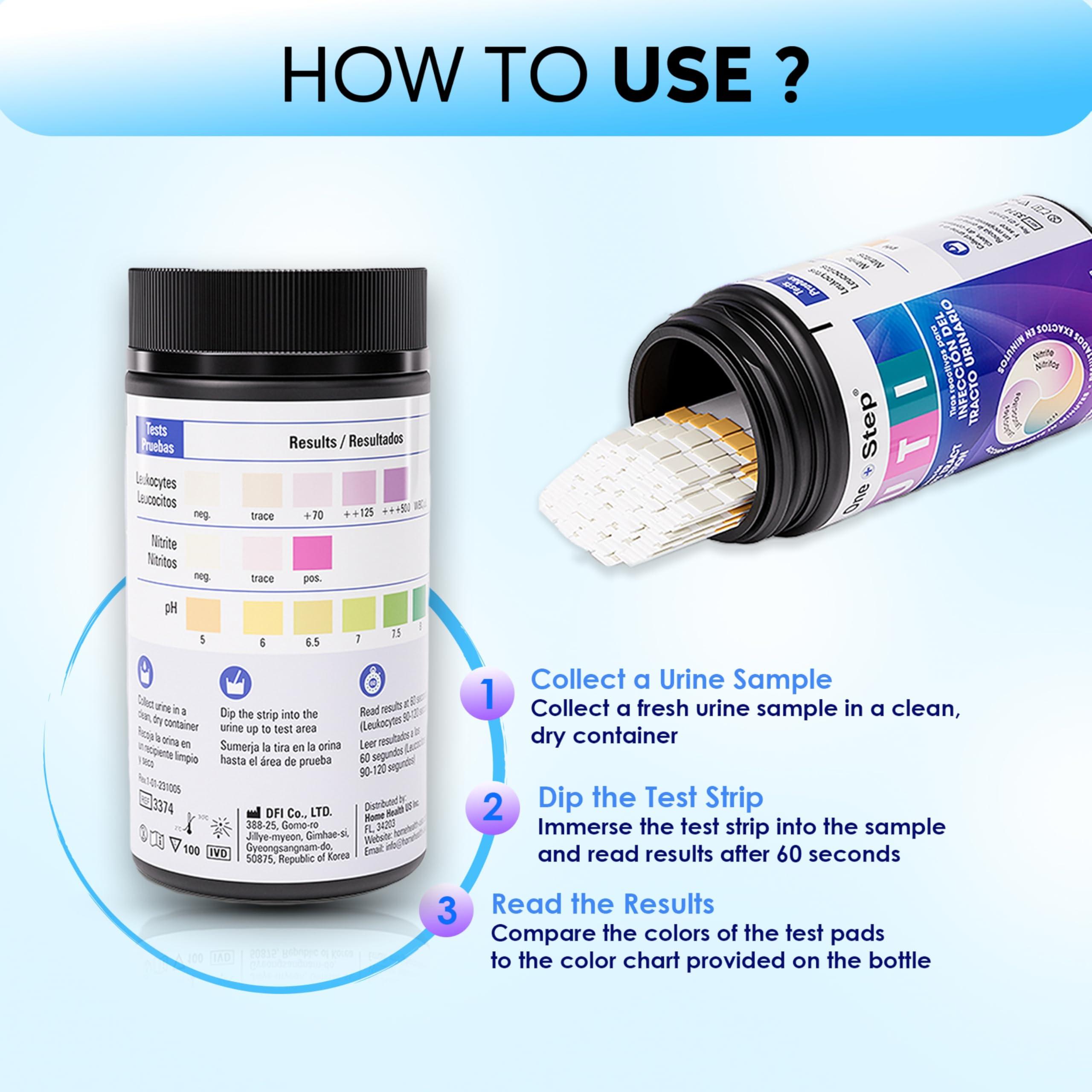 One Step UTI Test Strips, 100 Strip Tub, 3-in-1 Parameter At Home UTI Test for Women, Men & Kids, Urine Test Strips for UTI & Bladder, Easy to Use Urinary Tract Infection Test Kit, Home Health Tests - Image 6
