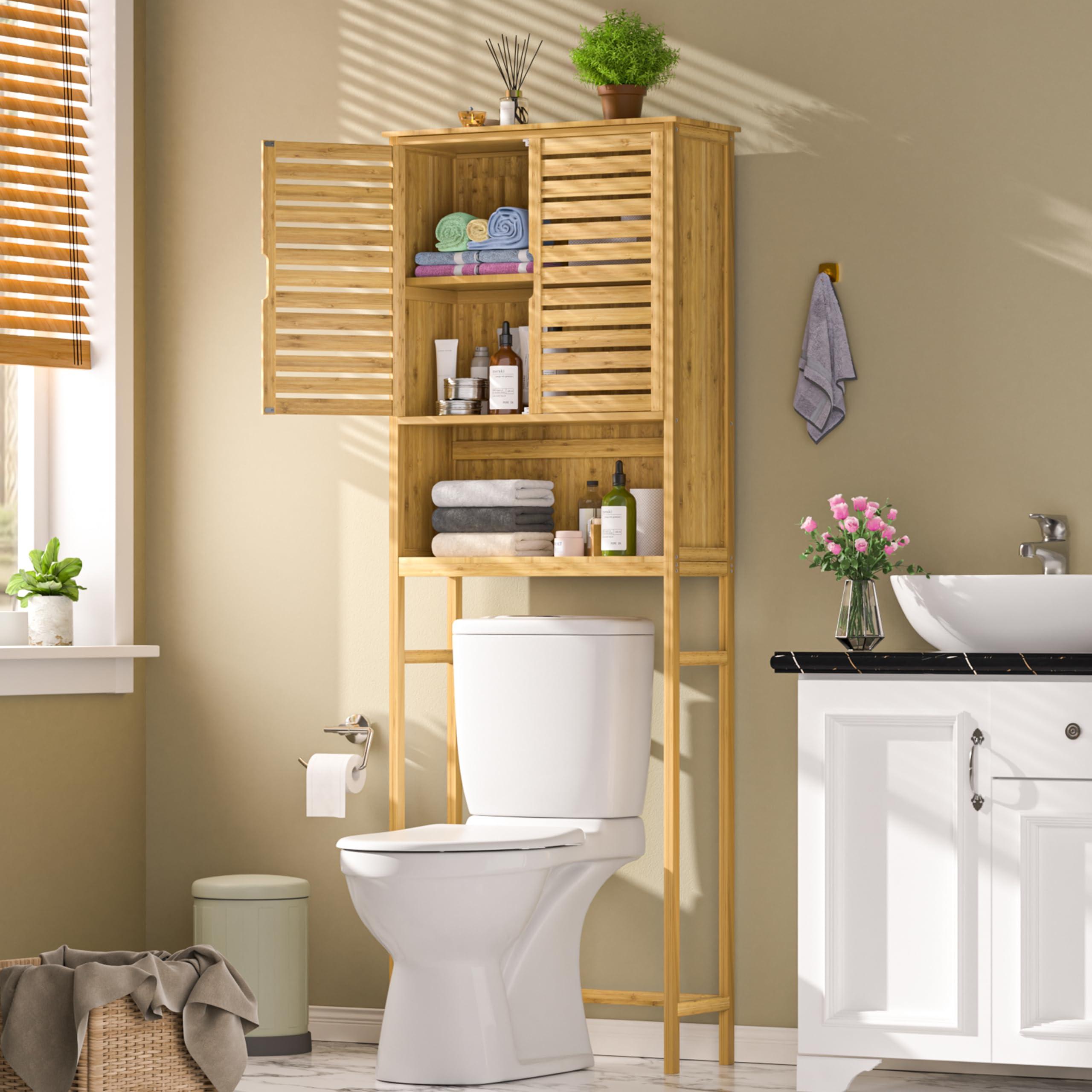 VEIKOU Over The Toilet Storage Cabinet, Bamboo Over Toilet Storage with Removable Shelf, Bathroom Freestanding Over The Toilet Storage with Open Storage, Natural - Image 9
