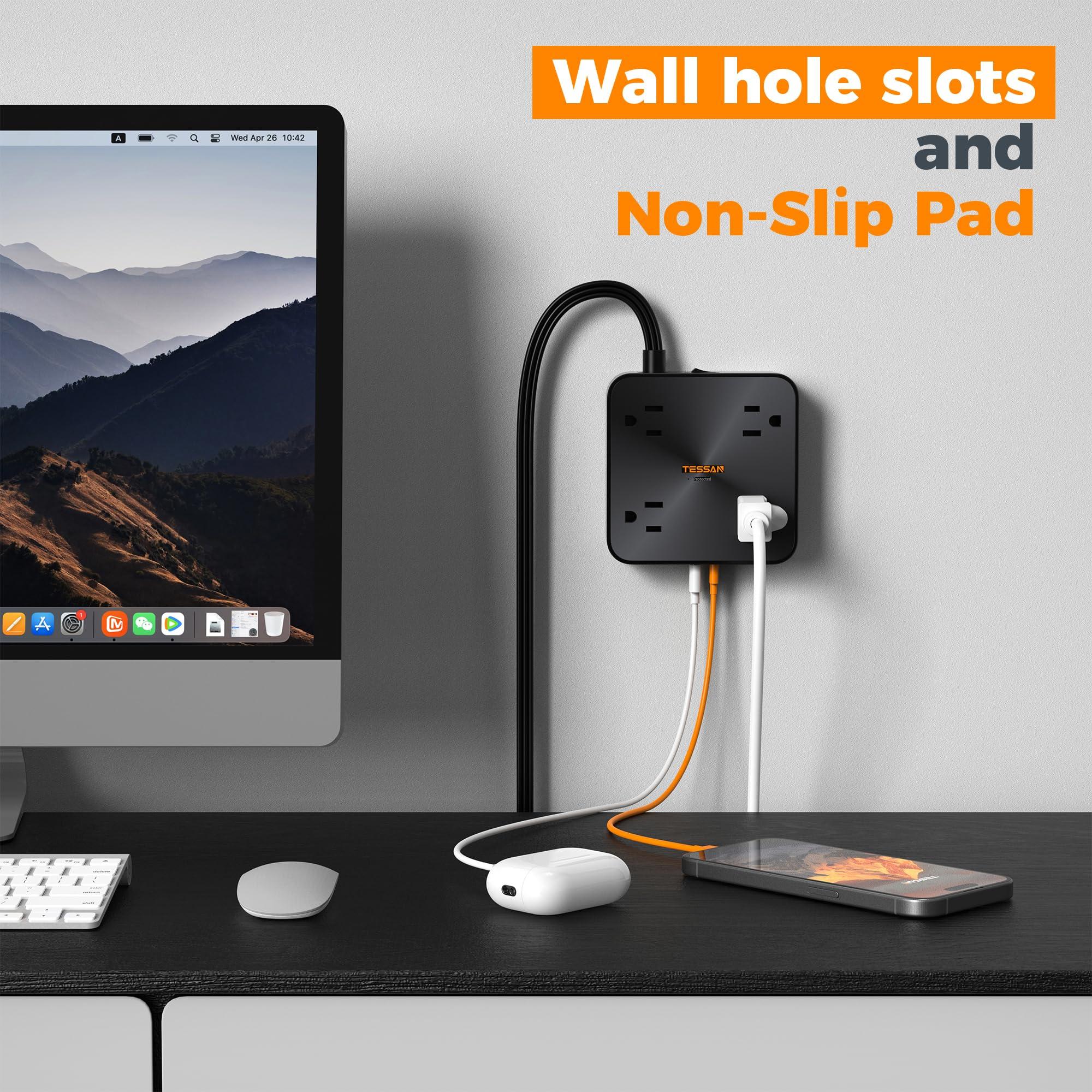 30W USB C Power Strip, TESSAN Fast Charger Surge Protector with 4 Outlet Extender, 6 FT Flat Plug Extension Cord 4 Charger Block Power Delivery (2 USB C) for Office Supplies, Dorm Room Essentials - Image 7