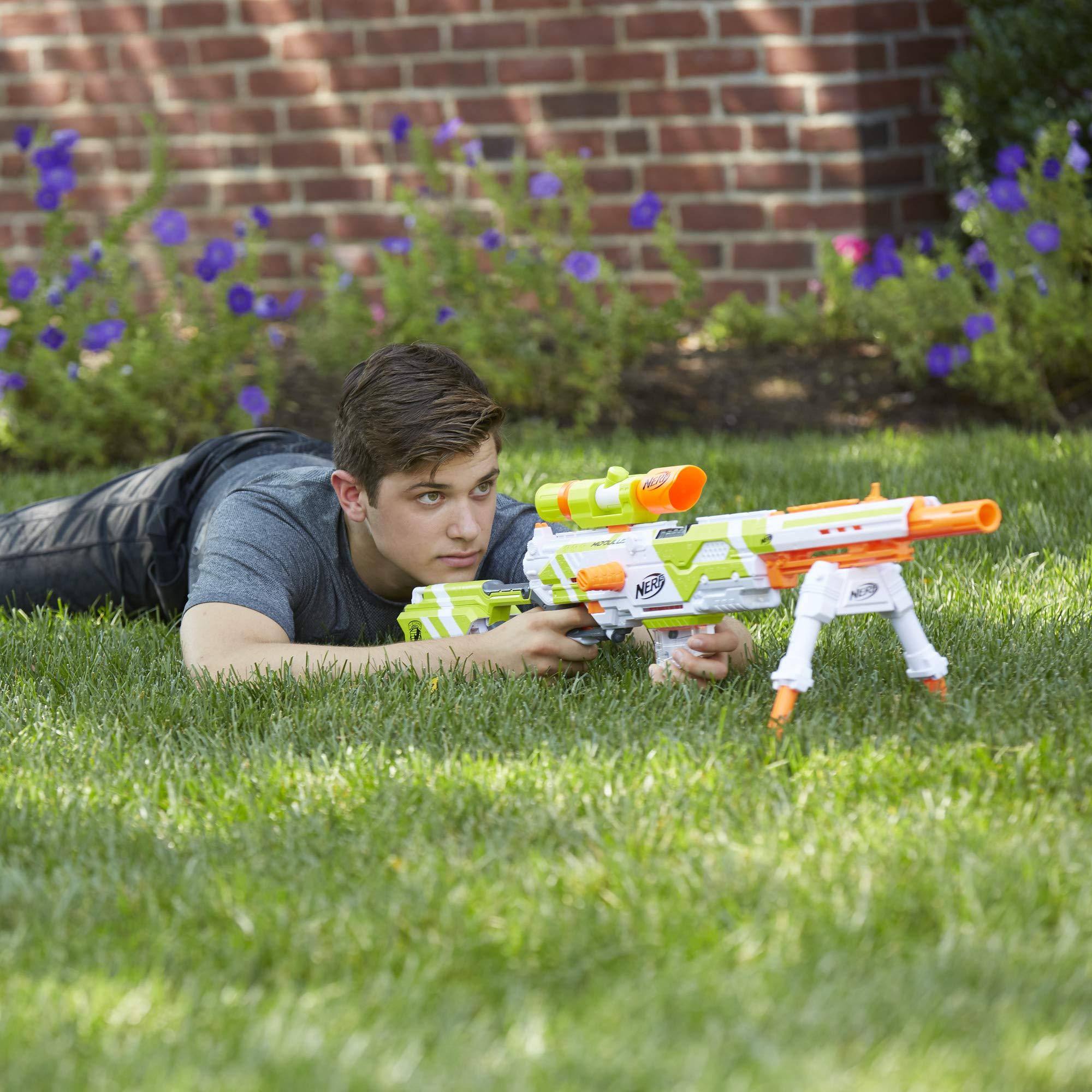 NERF Longstrike Modulus Toy Blaster with Barrel Extension, Bipod, Scopes, 18 Elite Darts & 3 Six-Clips (Amazon Exclusive) - Image 2
