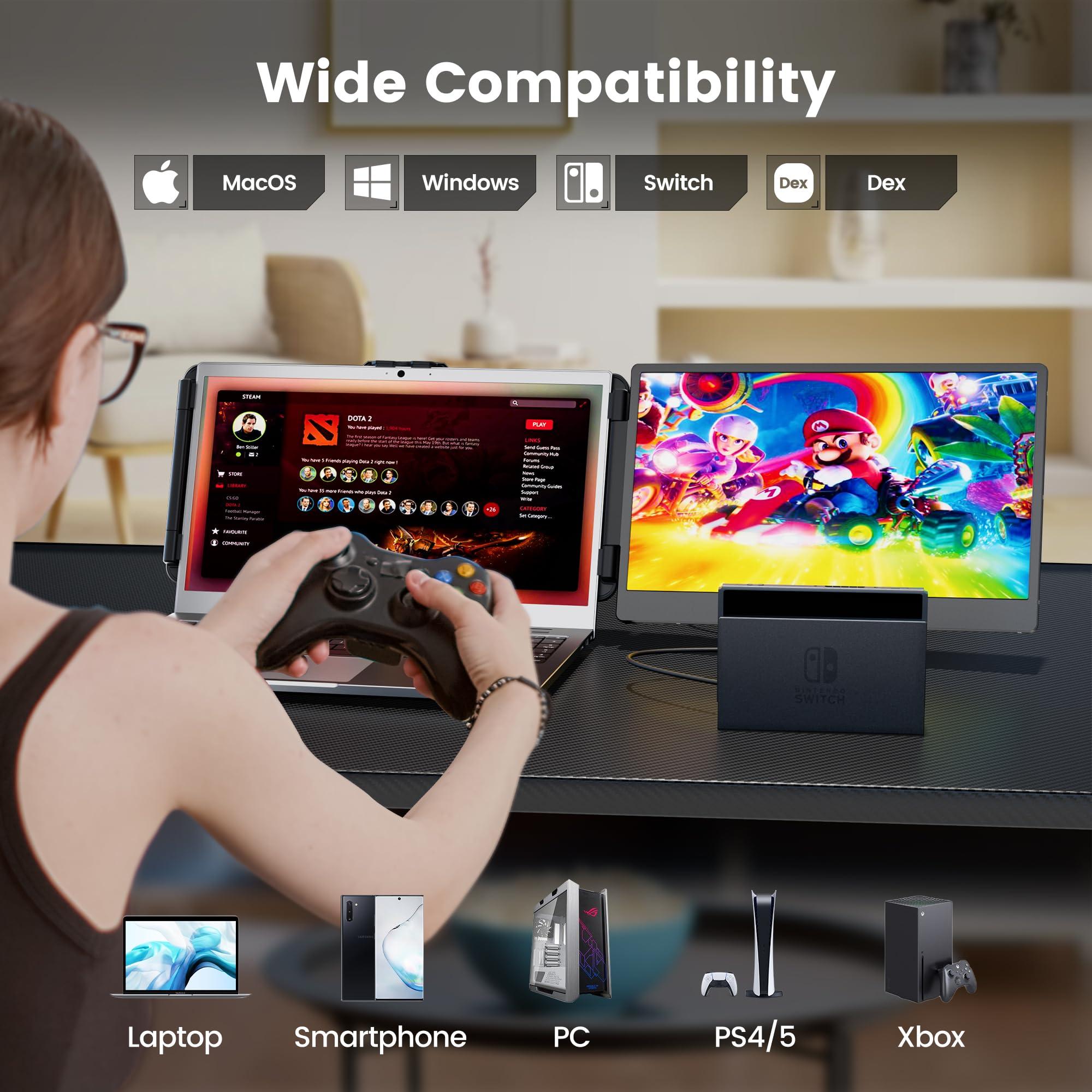 domyfan 14" Laptop Monitor Extender, FHD 1080P IPS Dual Laptop Screen Extender, HDMI/USB-A/Type-C Plug and Play for Windows, Mac, Chrome, Android, Xbox, Switch, PS5, Work with 13.3”-17” Laptops - Image 5