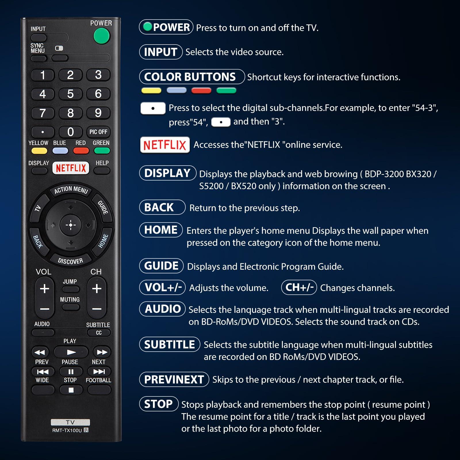 Universal for Sony TV Remote Control Replacement Compatible with Sony Bravia Smart LCD LED HD TVs RMT-TX100U - Image 7