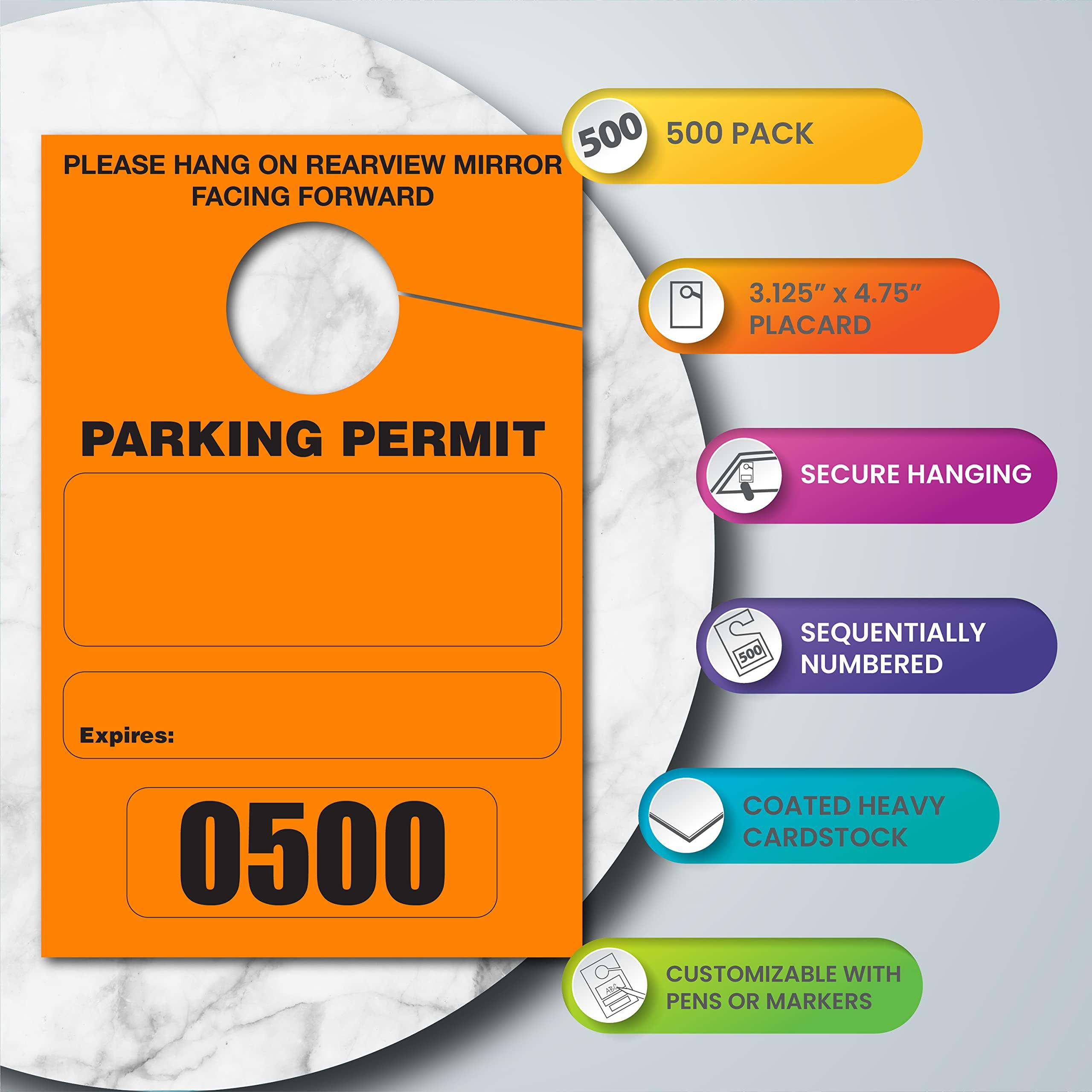 Better Office Products Parking Permit Hang Tags, 500 Pack, Temporary Parking Passes, Bulk Pack, Custom Passes Numbered 1-500, 3.15" x 4.75" Placards for Rearview Mirror(Orange) - Image 4
