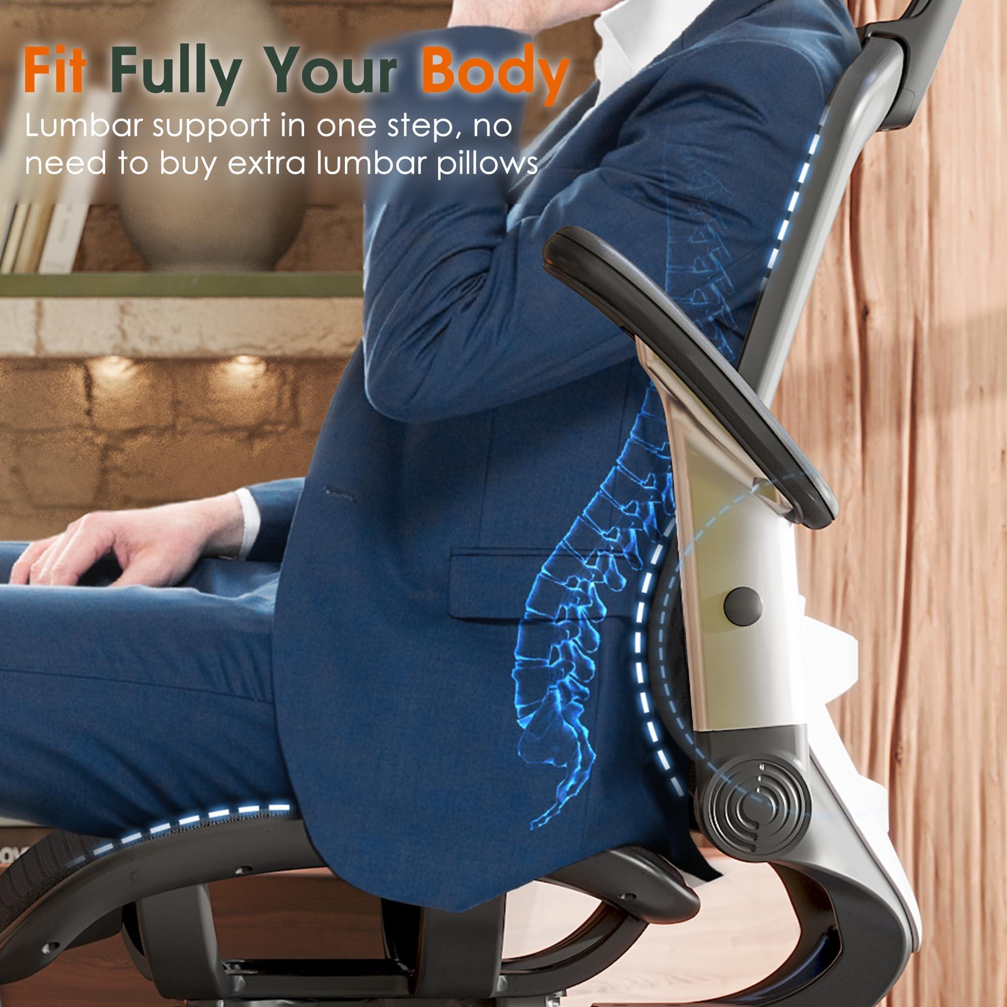 GABRYLLY Ergonomic Office Chair, High Back Home Desk Chair with Headrest, Flip-Up Arms, 90-120° Tilt Lock and Wide Cushion, Big and Tall Mesh Chairs for Man Woman, Black Task Chair - Image 7