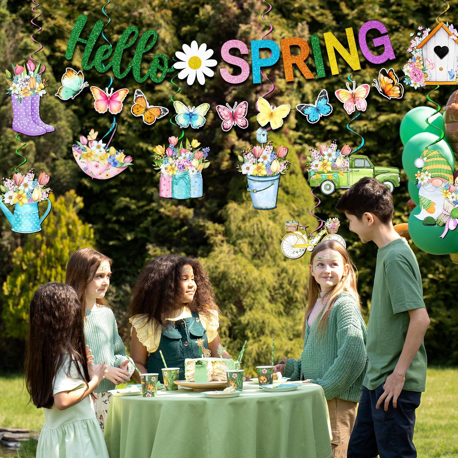 Spring Decorations Banner,Spring Party Decorations Includes Hello Spring Banner and Butterfly Spring Hanging Swirls, Spring Decorations for Office Home Classroom - Image 6