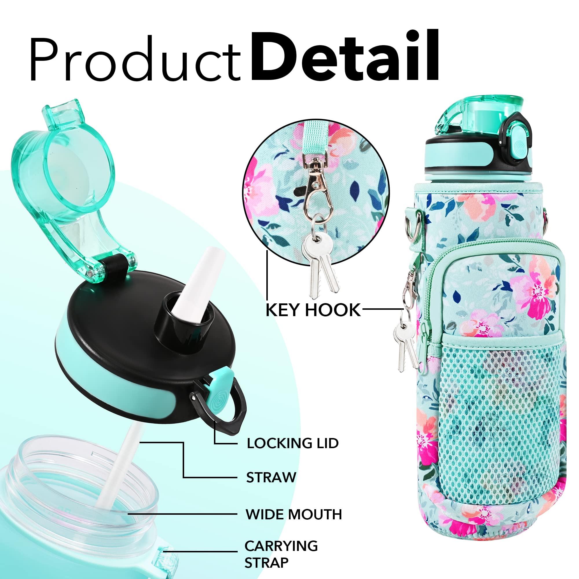 Newfad 32 oz Water Bottles with Straw & Strap, Motivational Water Bottles with Times to Drink, BPA Free Reusable Sports Water Bottle with Sleeve Carrier for Hiking, Travel, Running or Fitness - Image 4