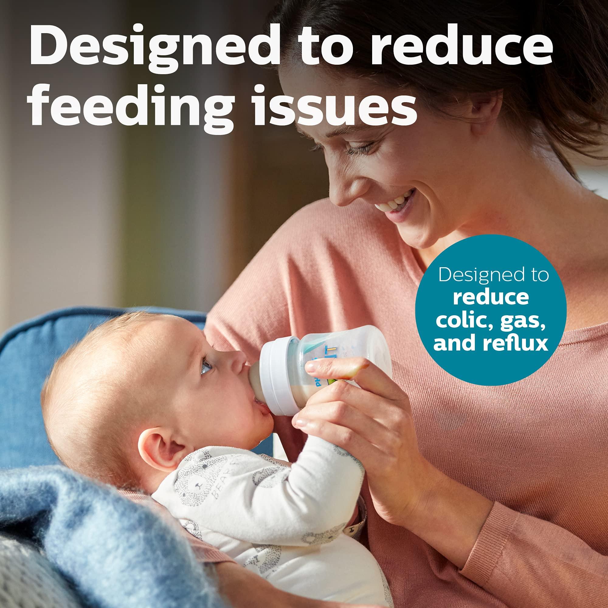Philips Avent Anti-Colic Bottle with AirFree Vent, 4oz, with Flow 1 Nipples, 0m+, 4pk, Clear, SCY701/04 - Image 3