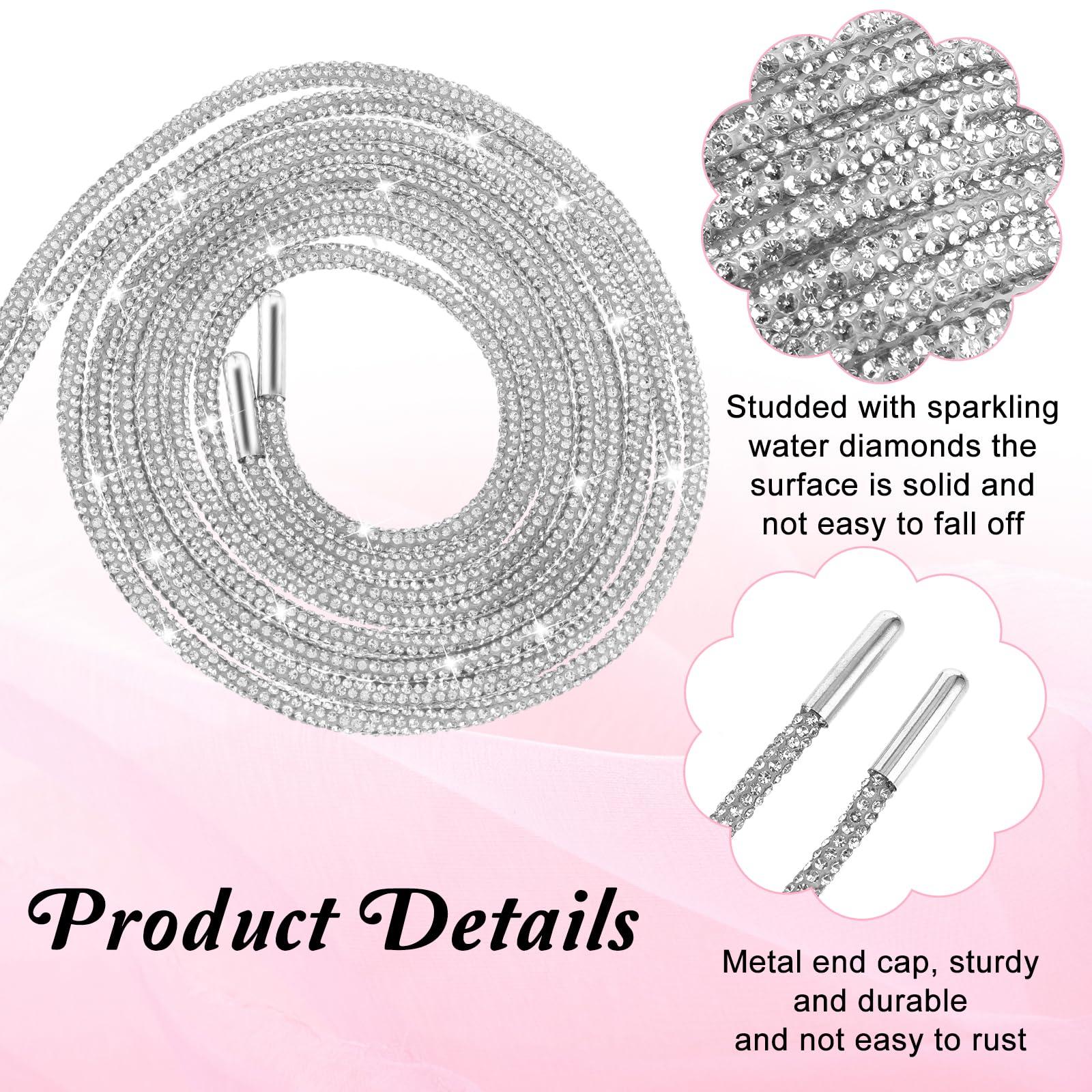 Teaaha 1Pairs (2 laces) Rhinestone Shoe Laces, Rhinestone Glitter Rope Rhinestone Laces Bling Shoe Laces, Bling Hoodie String - Image 3