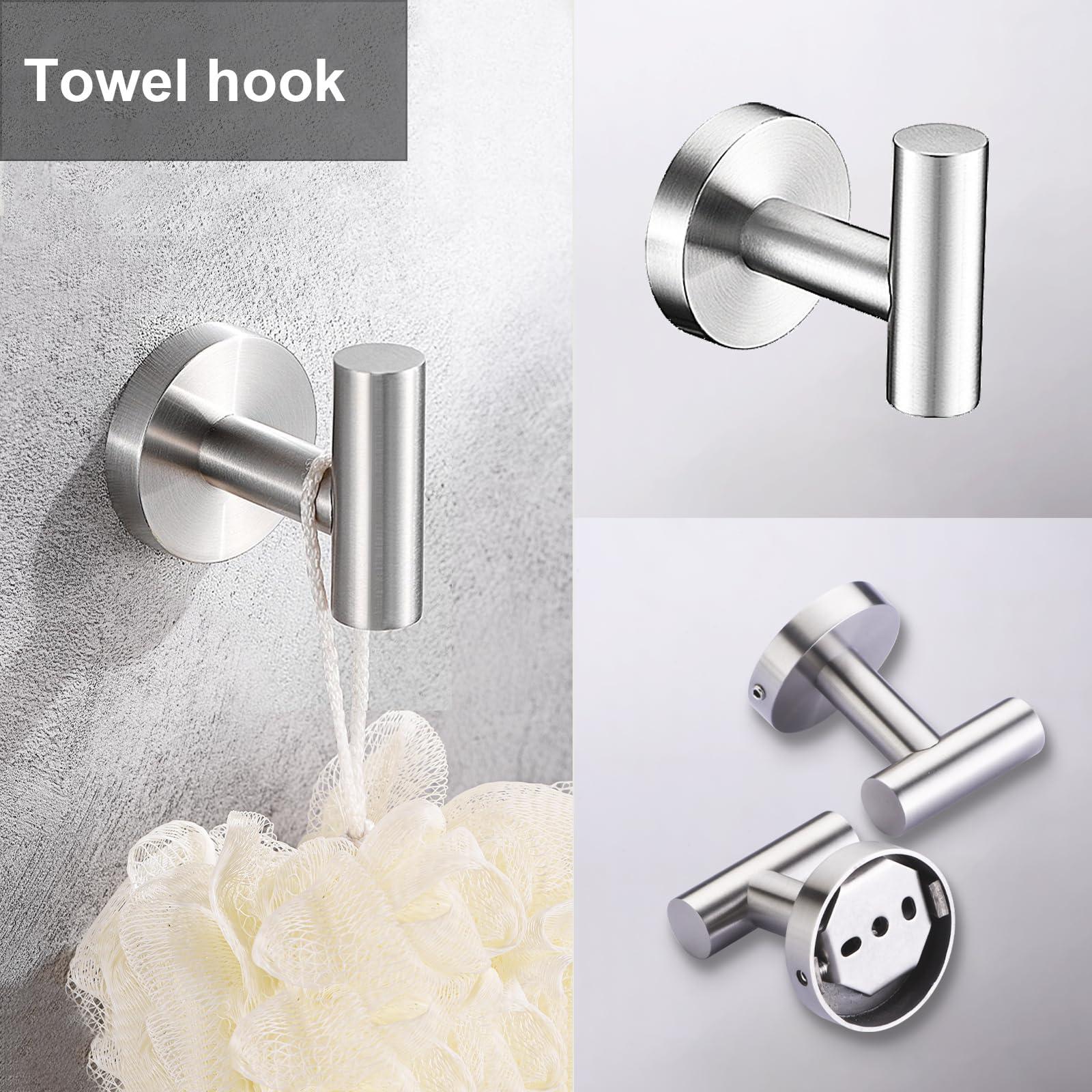 5 Pieces Brushed Nickel Bathroom Hardware Set Include 16inch Towel Bar,2pcsTowel Hooks,Toilet Paper Holder,Hand Towel Ring Round SUS304 Stainless Steel Bathroom Accessories Set Heavy Duty Wall Mounted - Image 6