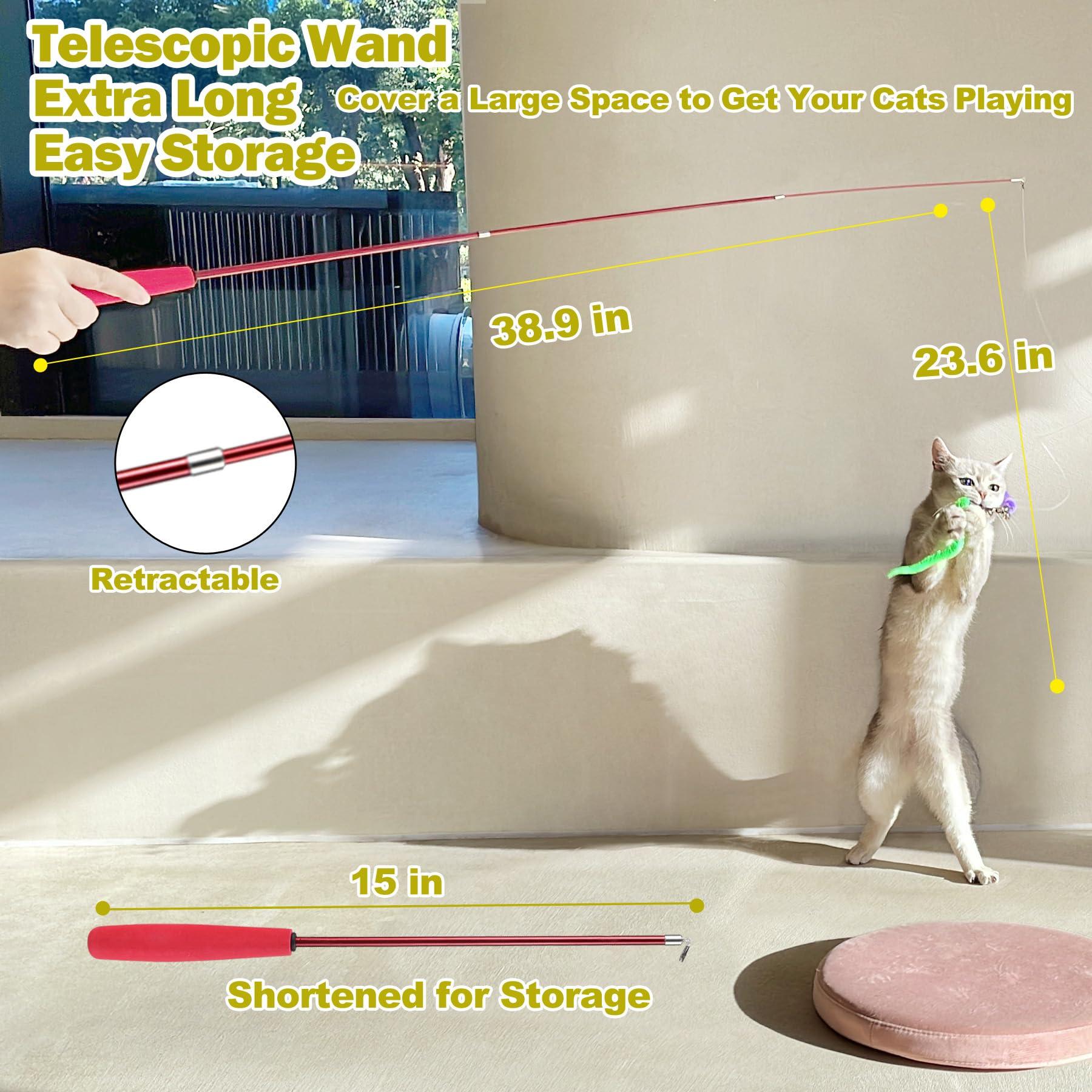 MeoHui Interactive Cat Toys - Retractable Wand Toy and Feather Toys Refills for Indoor Cats to Chase and Exercise - Image 3