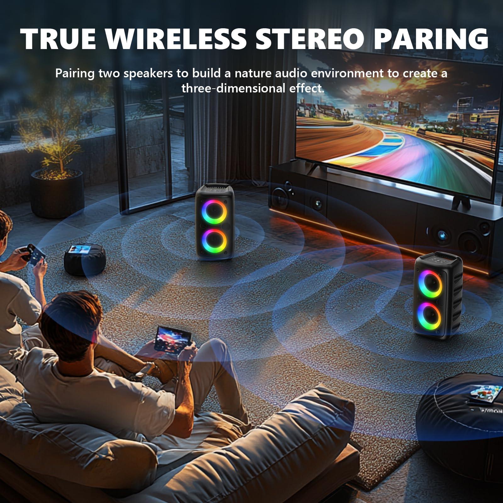 Powered PA Speaker, Bluetooth Loudspeaker, Portable Bluetooth Karaoke Player Machine with 2 Wireless Karaoke Microphones for Adults Kids with Subwoofer, Support TWS/TF/USB/AUX for Home Party Outdoor - Image 6