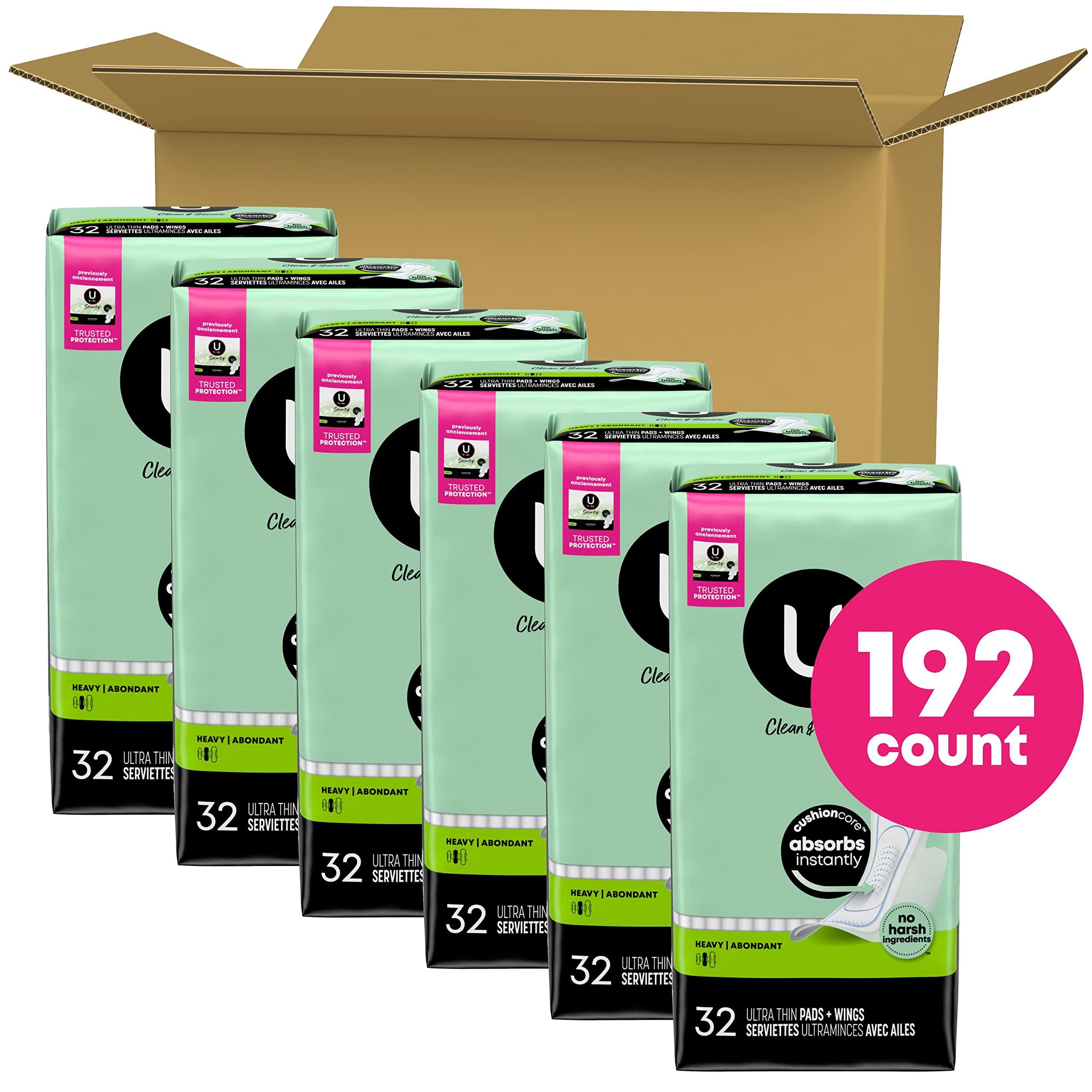 U by Kotex Clean & Secure Ultra Thin Pads with Wings, Heavy Absorbency, 192 Count (6 Packs of 32) (Packaging May Vary) - Image 2