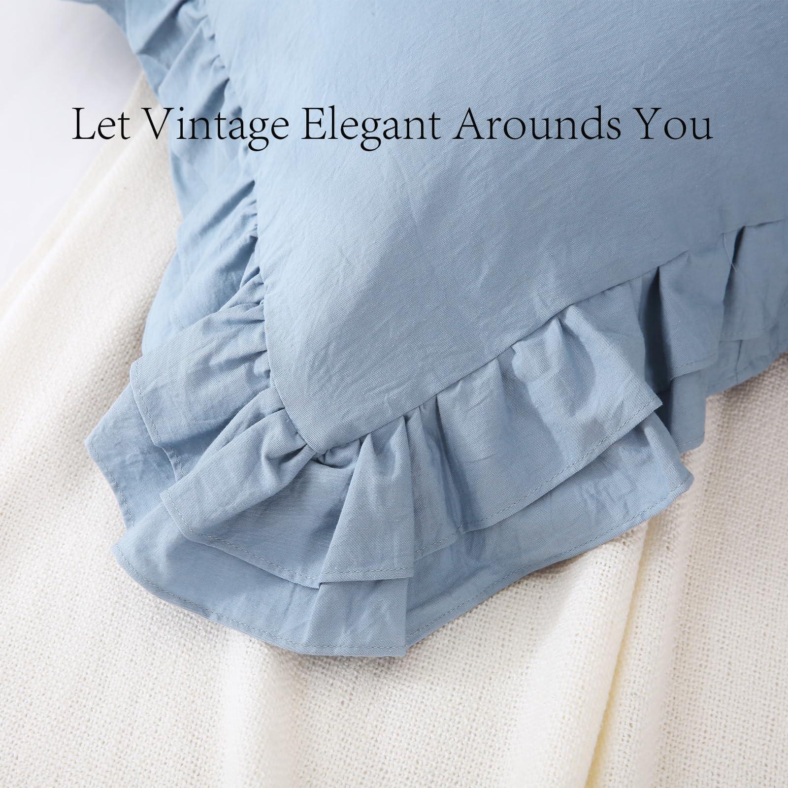 YOKKITA 2 Pack Dust Blue Ruffle Pillow Shams Standard Size 20x26 inches, 100% Cotton French Country Rustic Vintage Shabby and Chic Decorative Bed Pillow Shams (Dust Blue,20x26 inches) - Image 6