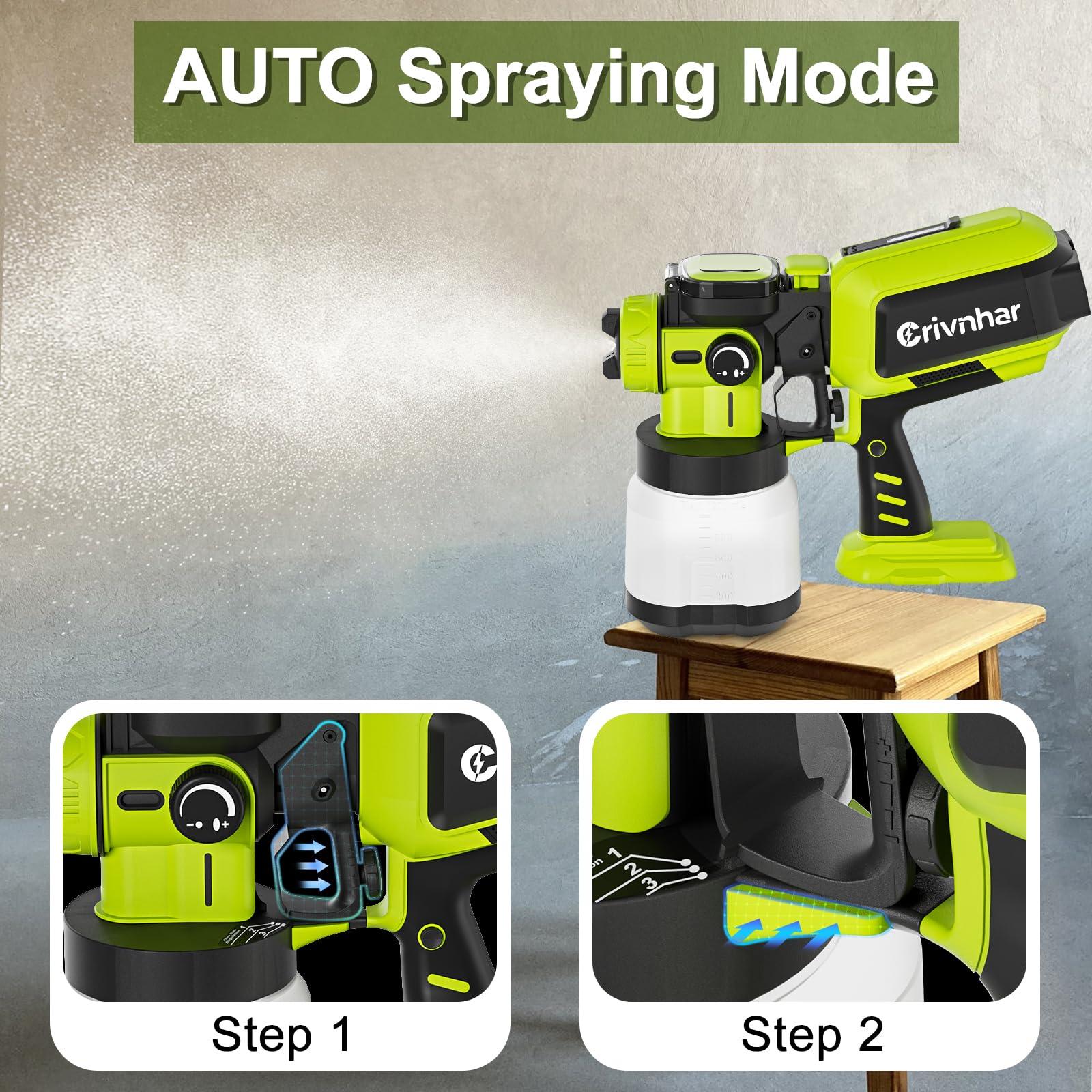 Cordless Paint Sprayer 70000RPM Compatible with Ryobi 18V Battery, 1200mL Handheld HVLP AUTO Paint Sprayer with Brushless Motor for Home Furniture Deck Ceiling Cabinets Fence Door(No Battery) - Image 2