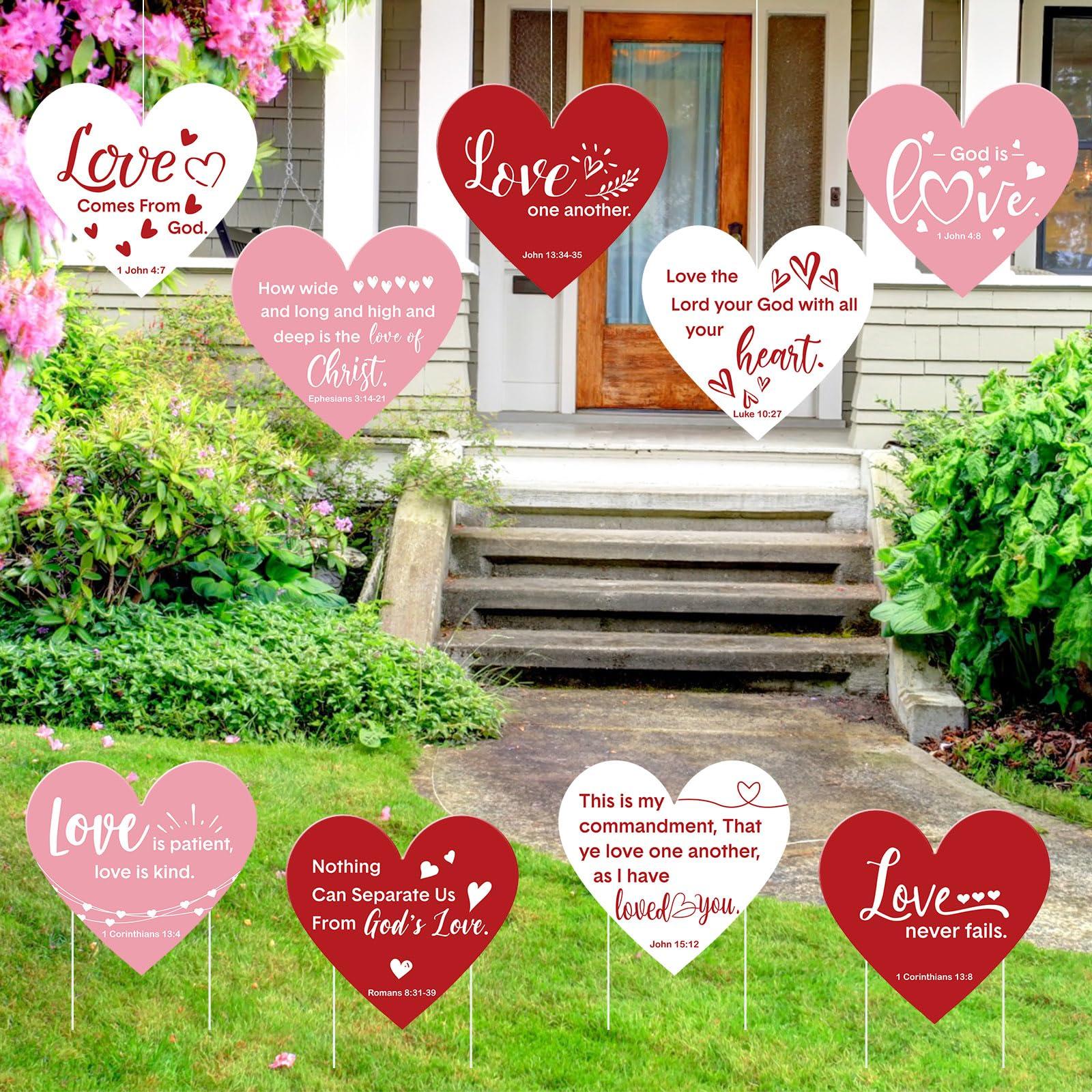 Beeveer 9 Pcs Christian Valentine's Day Yard Sign for Outdoor Decorations Jesus Bible Verse Hearts Lawn Decor with Stakes Heart Decoration for Wedding Shower Supplies Garden Pathway Walkway Love Decor - Image 5
