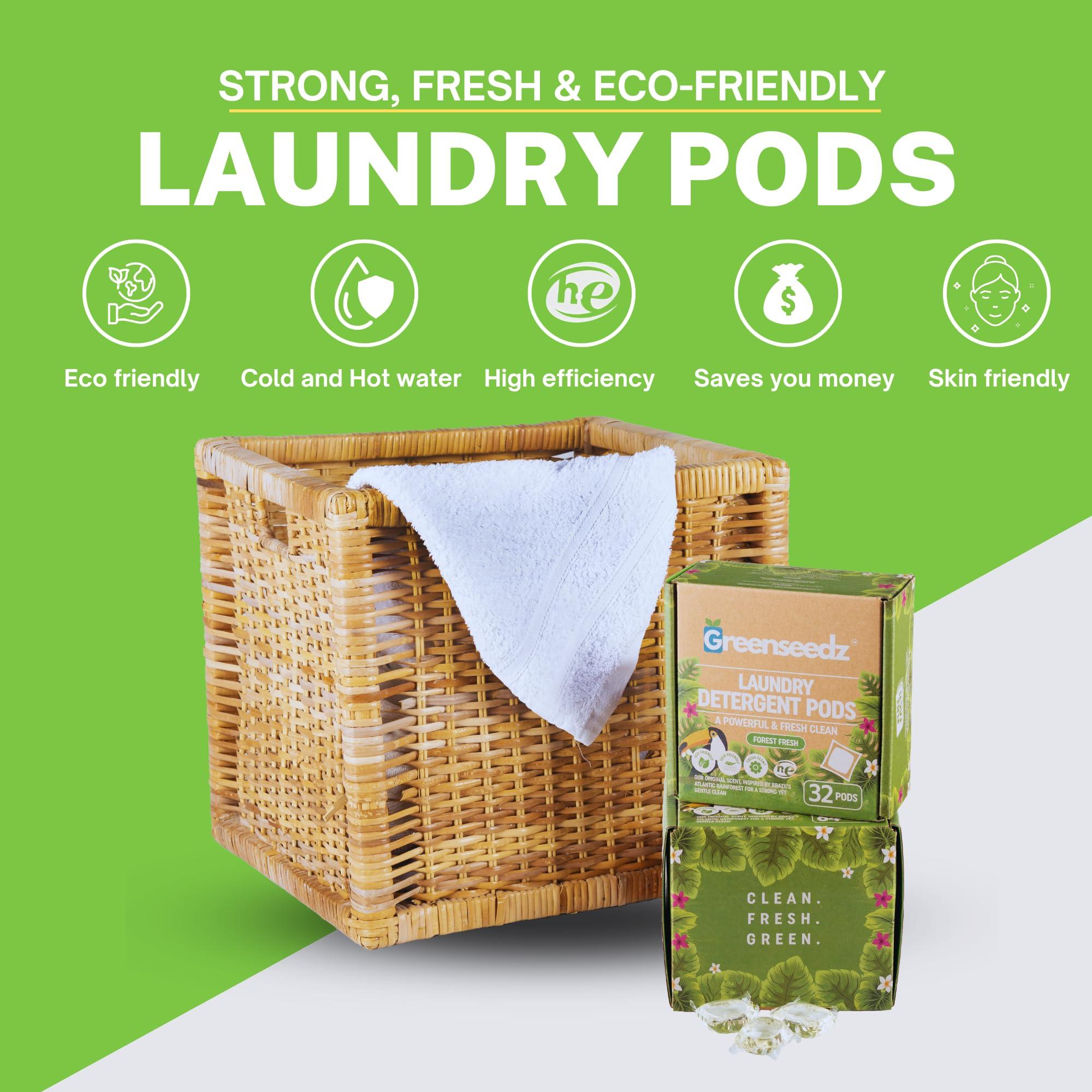 Laundry Detergent Pods, 32 Count, Fresh Scent, Eco Friendly, Biodegradable, HE Compatible, Powerful Stain & Odor Removal, Skin Friendly - Image 4