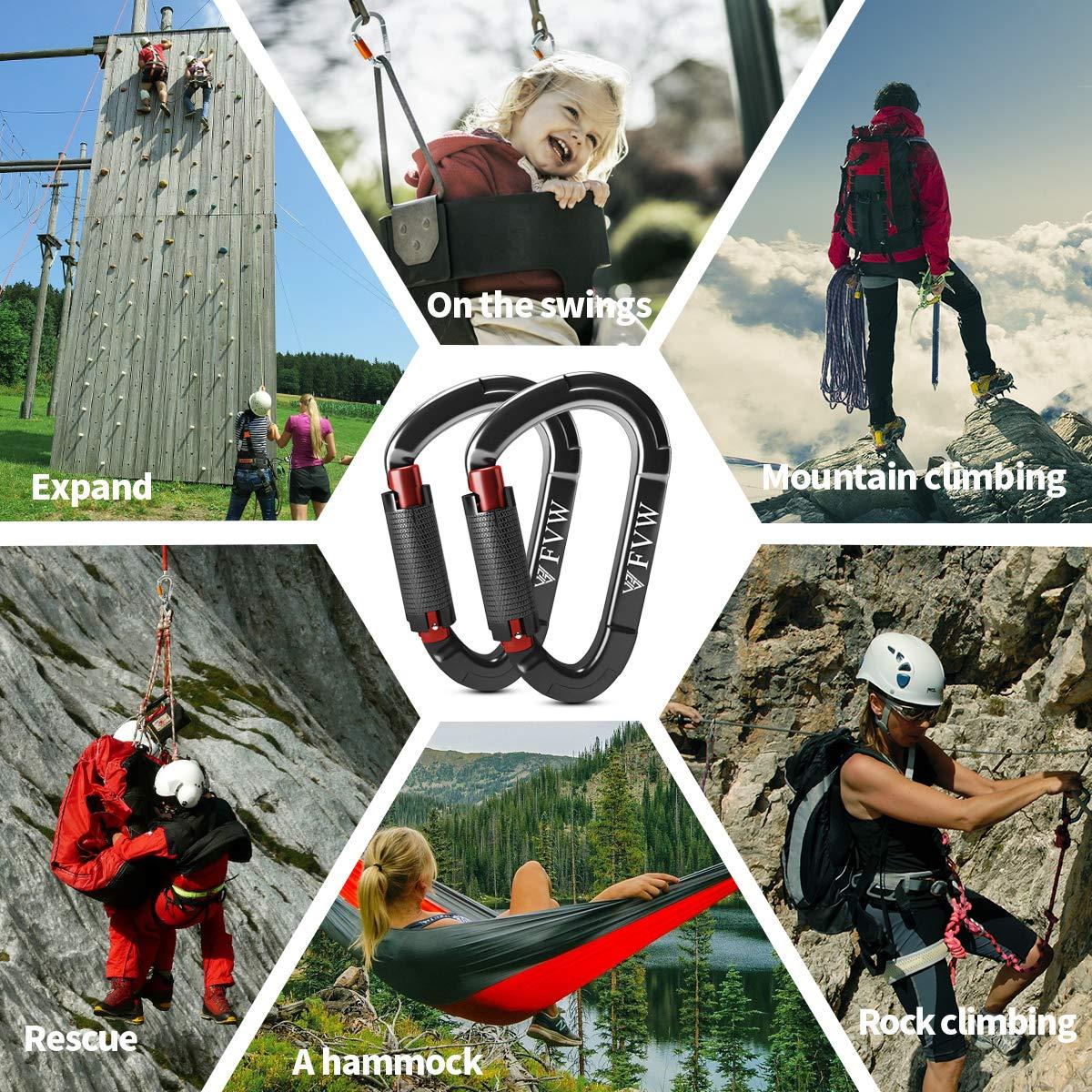 FVW Auto Locking Rock Climbing Carabiner Clips,Professional 25KN (5620 lbs) Heavy Duty Caribeaners for Rappelling Swing Rescue & Gym etc, Large D-Shaped Carabiners - Image 6