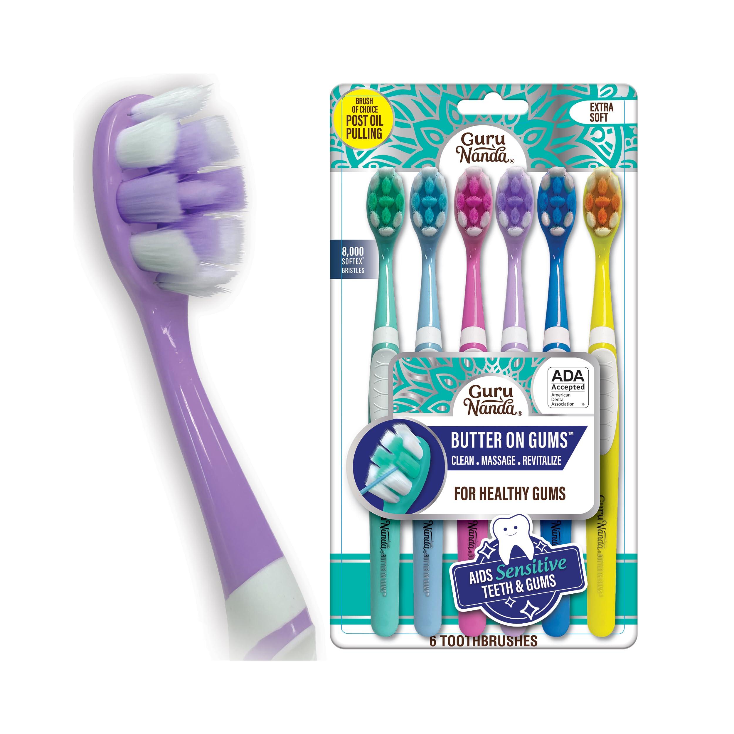 GuruNanda Butter On Gums Toothbrush, ADA Accepted, With 8000+ Ultra Soft Softex Bristles for Sensitive & Receding Gums, Perfect for Whiter Teeth, 6 Ct