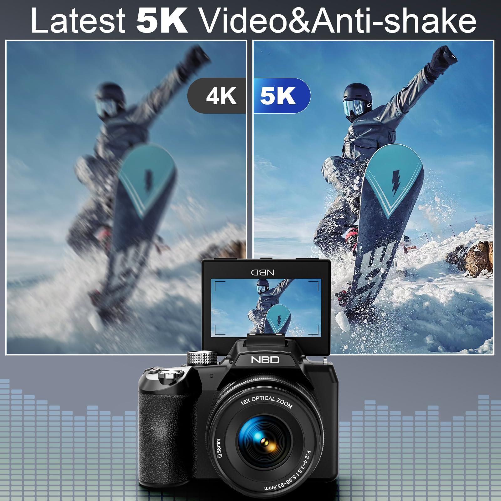 64MP Digital Cameras for Photography, 16X Optical Zoom 5K Cameras with WiFi & App Control, Vlogging for YouTube with 180°Flipable Screen, Auto Focus,2 Batteries,58mm UV Lens and 32GB Card（Black） - Image 3