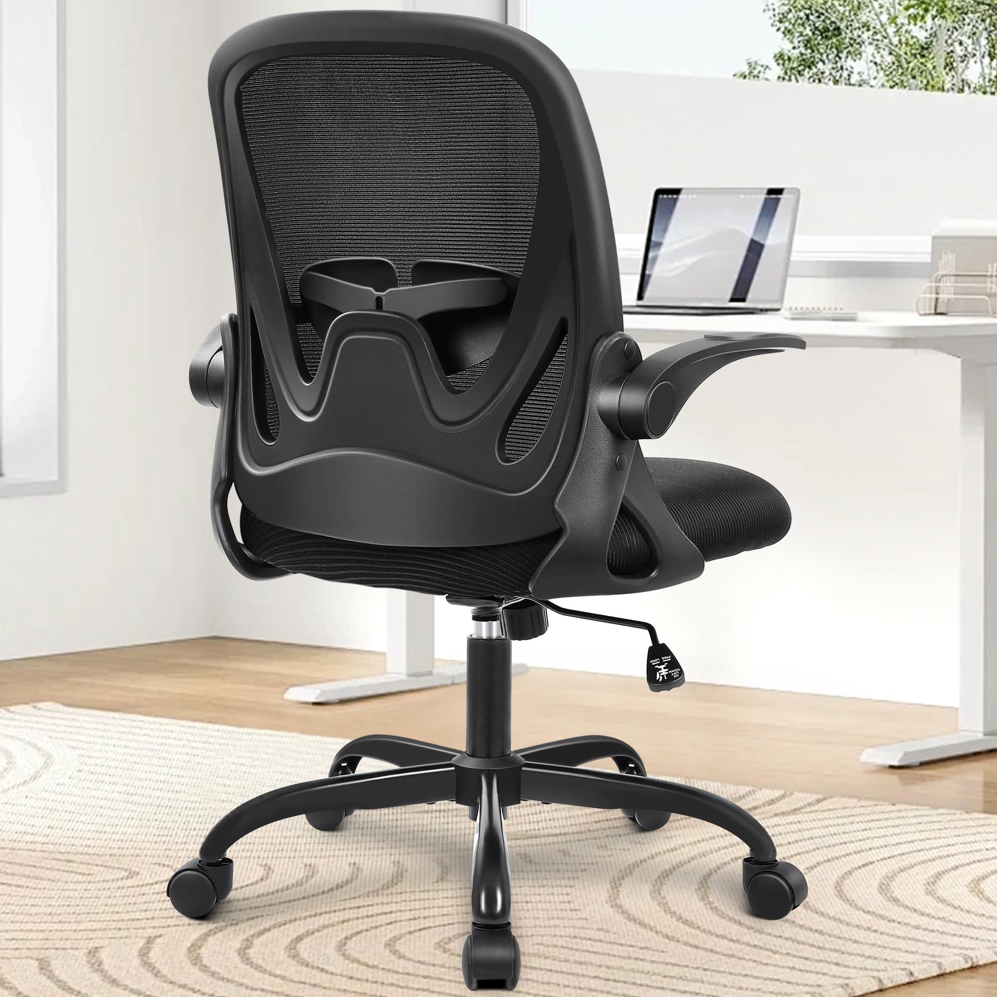 Primy Office Chair Ergonomic Desk Chair with Flip up Armrests Swivel Breathable Desk Mesh Computer Chair with Adjustable Lumbar Support and Height for Conference Room (Black) - Image 2