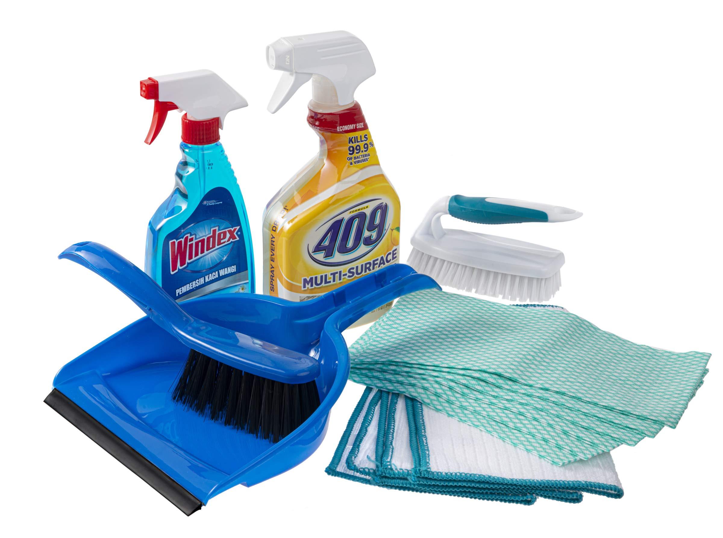 Dorm Room Multipurpose Cleaning Kit Value Pack with Formula 409 Multi-Surface Cleaner - Lemon Fresh, WINDEX Original Glass Cleaner & More