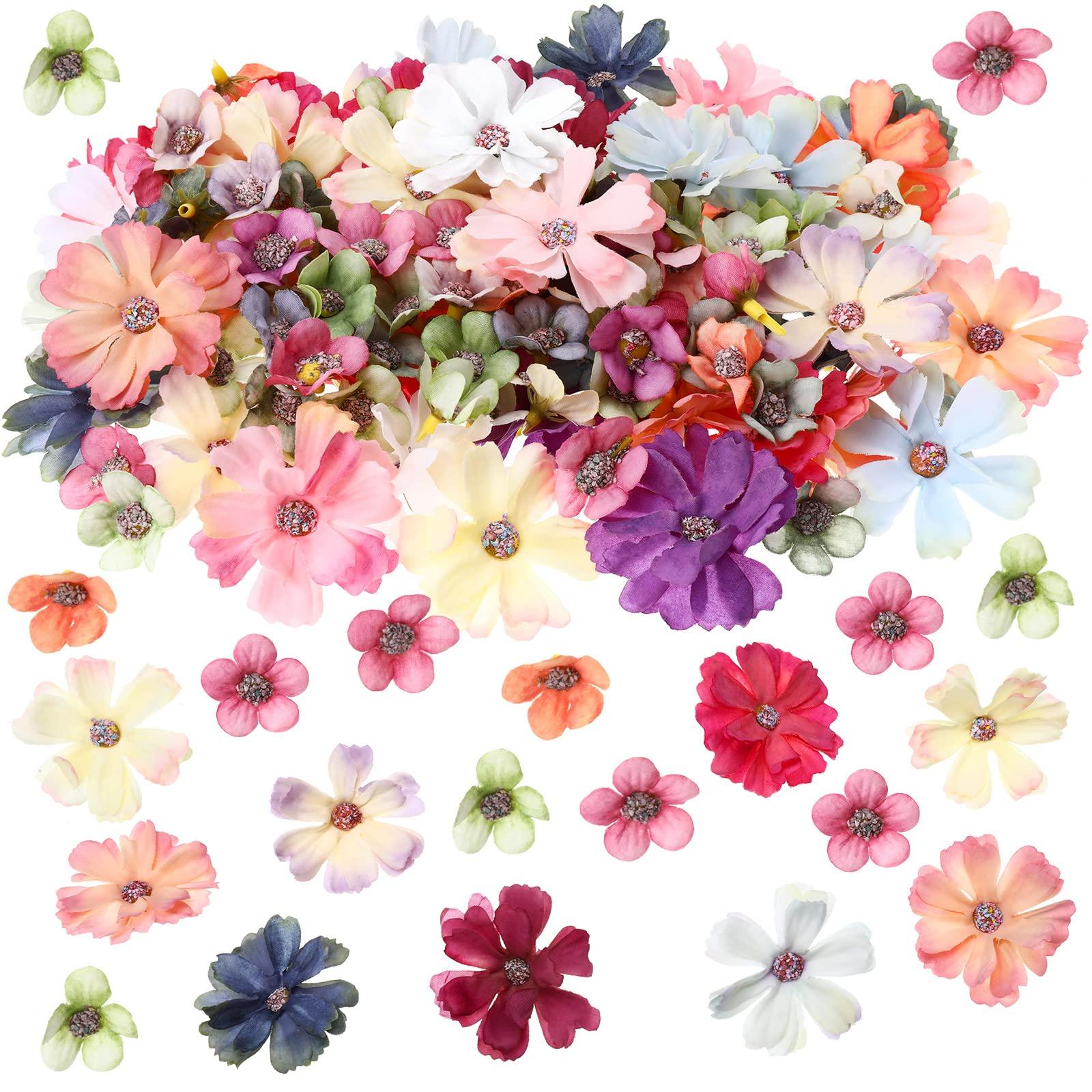 Geosar 120 Pcs Small Flowers for Crafts Spring Mini Faux Flowers Artificial Silk Fabric Floral Daisy Peony Floral Decorations DIY Wreath Accessories for Wedding Home Decor(Multicolor,Classic Style)
