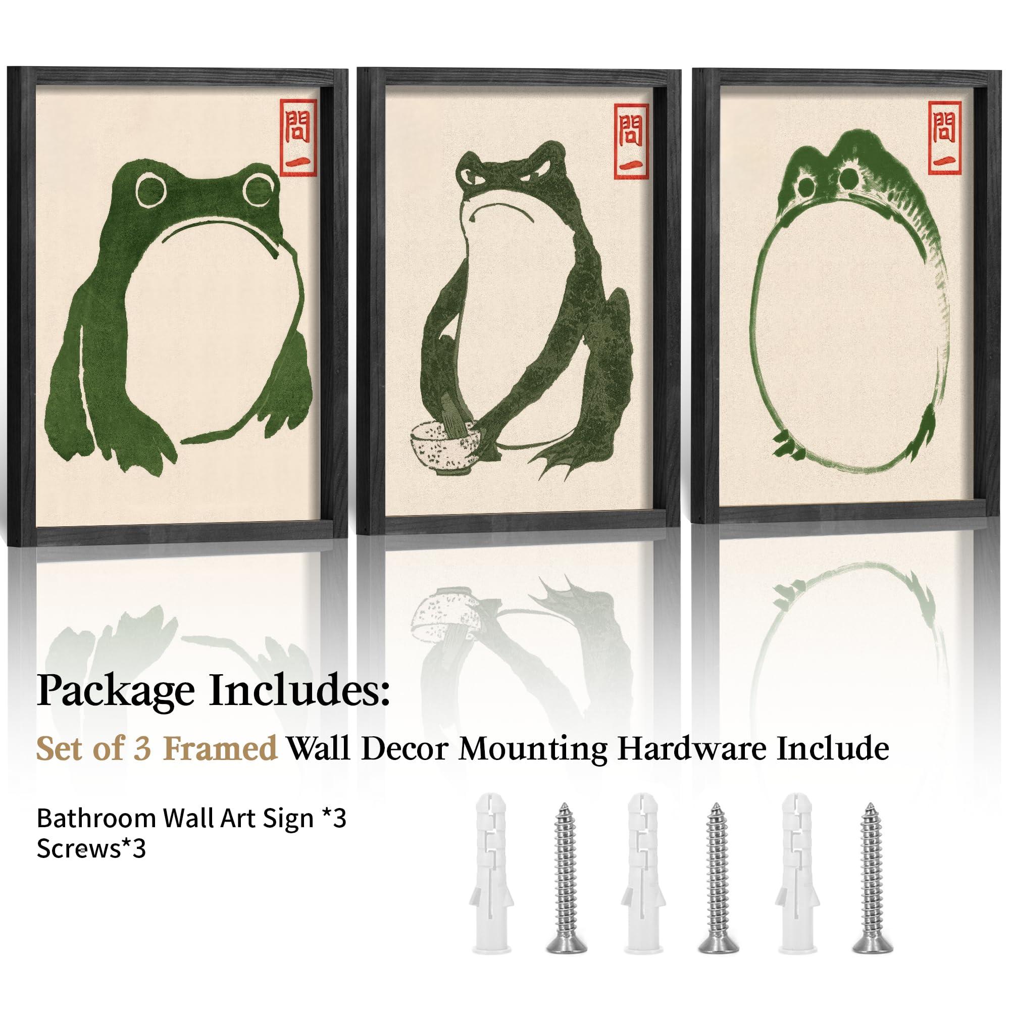 Houmury Set of 3 Framed Japanese Frog Wall Art Decor Vintage Wall Signs Cute Minimalist Decors - Image 5