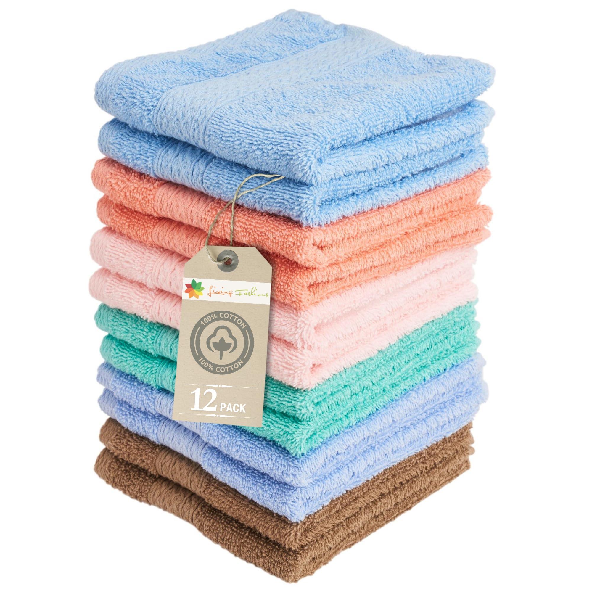 Luxurious Washcloths – Set of 12 – Size 13” x 13” – Thick Loop Pile Washcloth – Absorbent and Soft 100% Ring-Spun Cotton Wash Cloth – Lint Free Face Towel – Wash Cloths Perfect for Bathroom