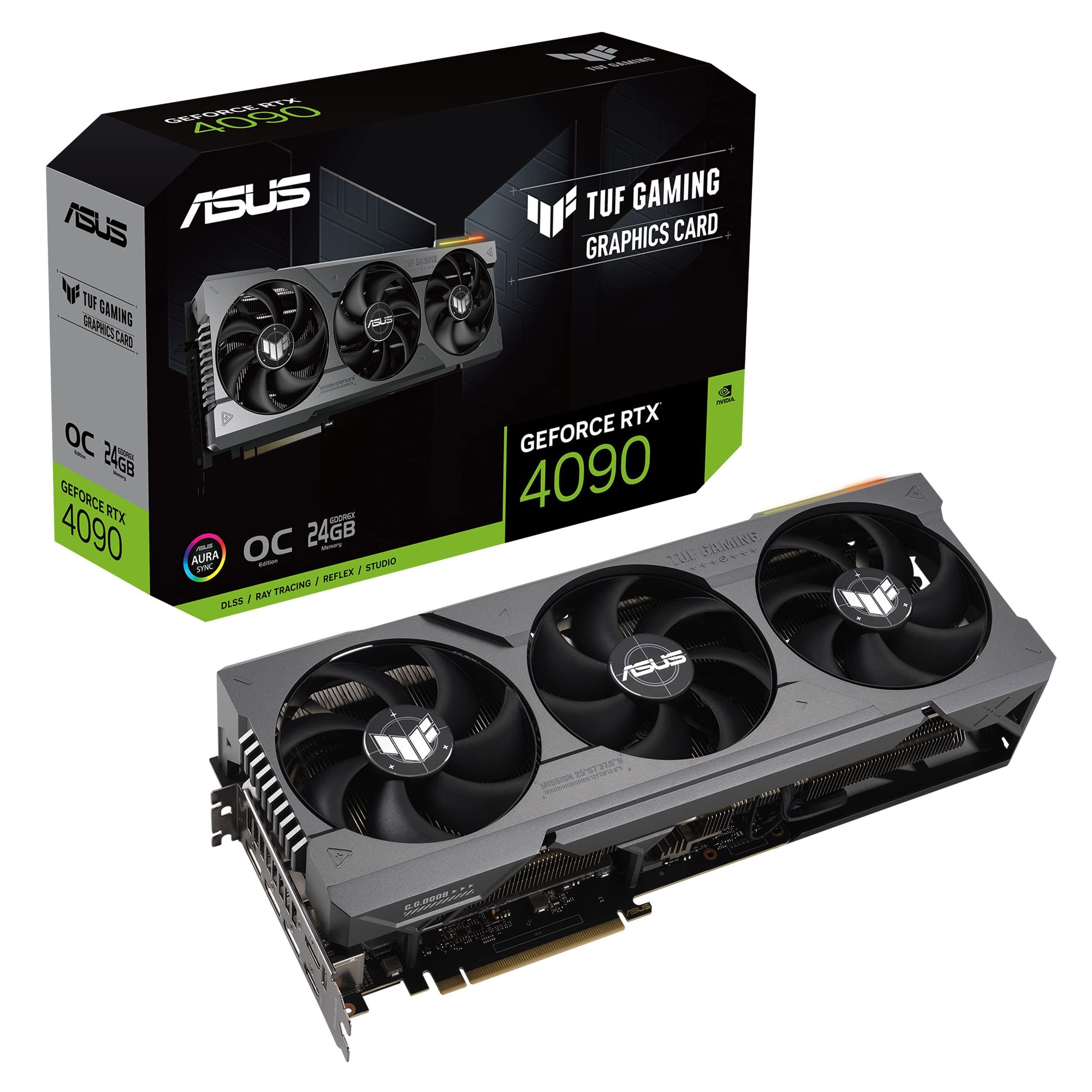 Asus TUF Gaming NVIDIA GeForce RTX 4090 OC Edition Gaming Graphics Card (24GB GDDR6X, PCIe 4.0, HDMI 2.1a, DisplayPort 1.4a, Dual Ball Bearing Axial Fans)