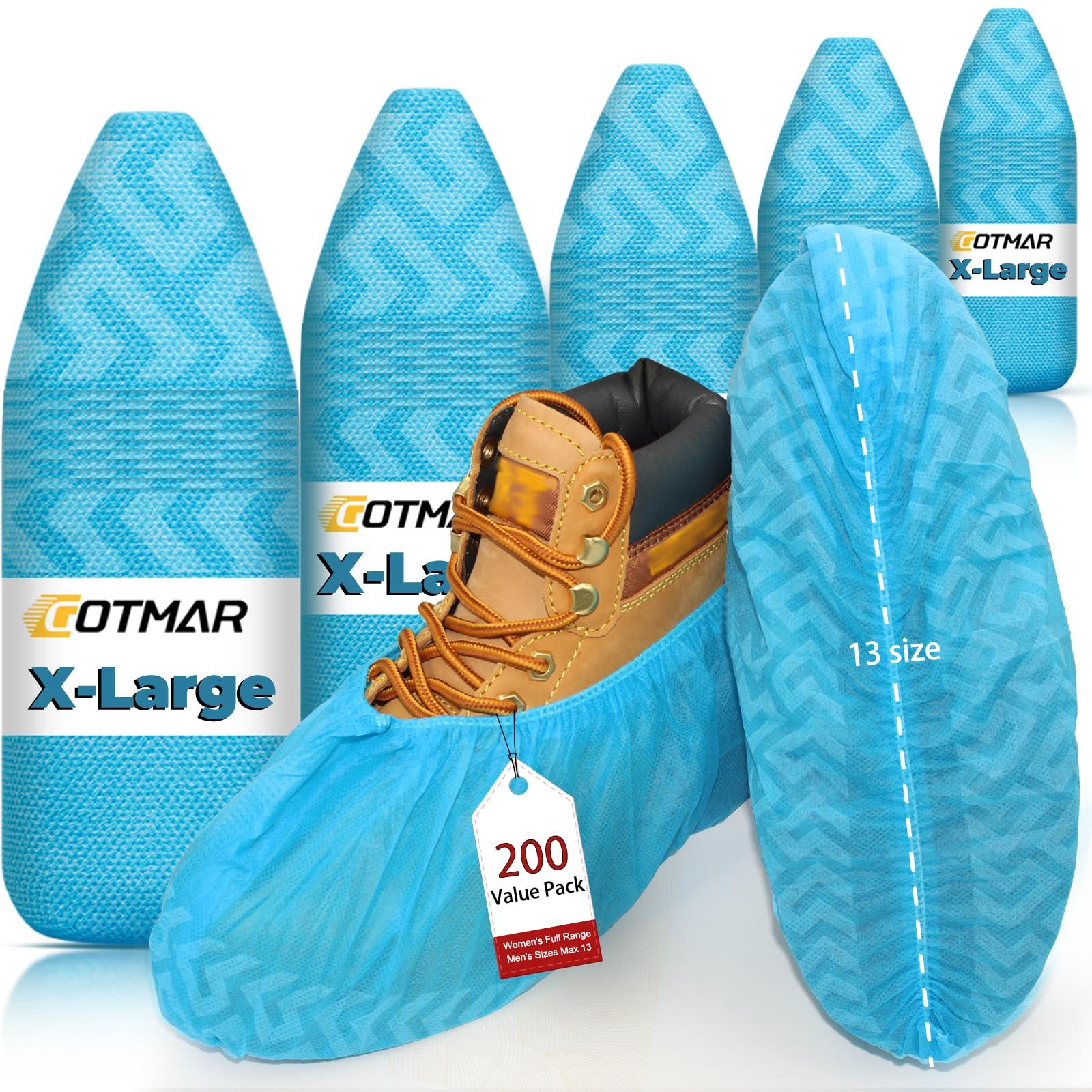 GOTMAR X-Large 200 Pack Breathable Shoe Covers Disposable for Indoors - Reusable Non-Slip Blue Booties, Fits Up to Men’s Size 13, Ideal for Home, Office & Travel, Doubles as Travel Shoe Bags