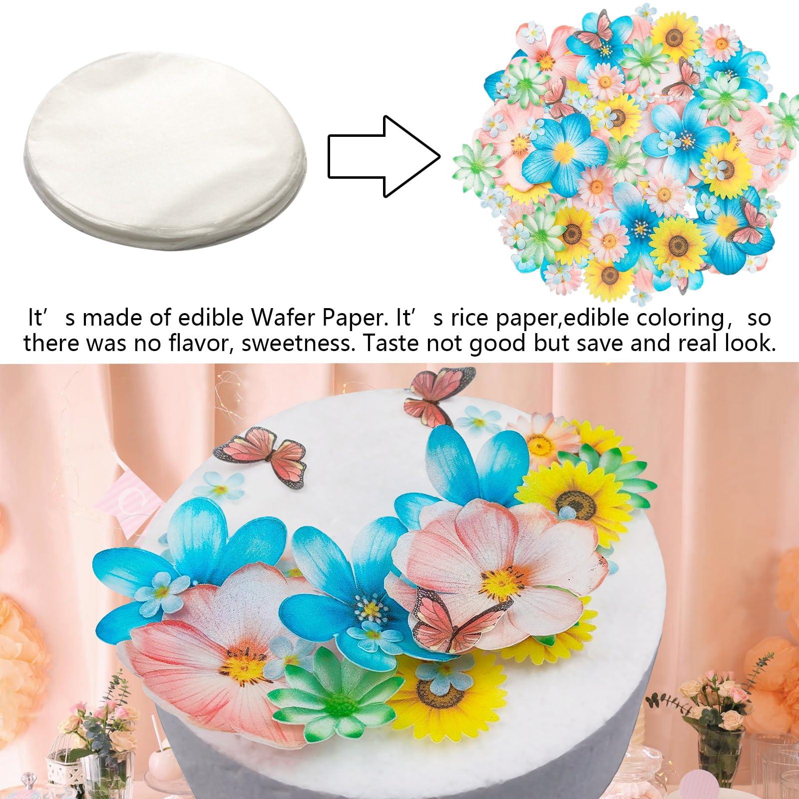 Morofme 55pcs Edible Flower Butterflies Cake Topper Wafer Paper Flower Cupcake Toppers Hawaiian Flower Cake Decorations Mixed Size for Tropical Luau Themed Birthday Baby Shower Party Supplies - Image 3