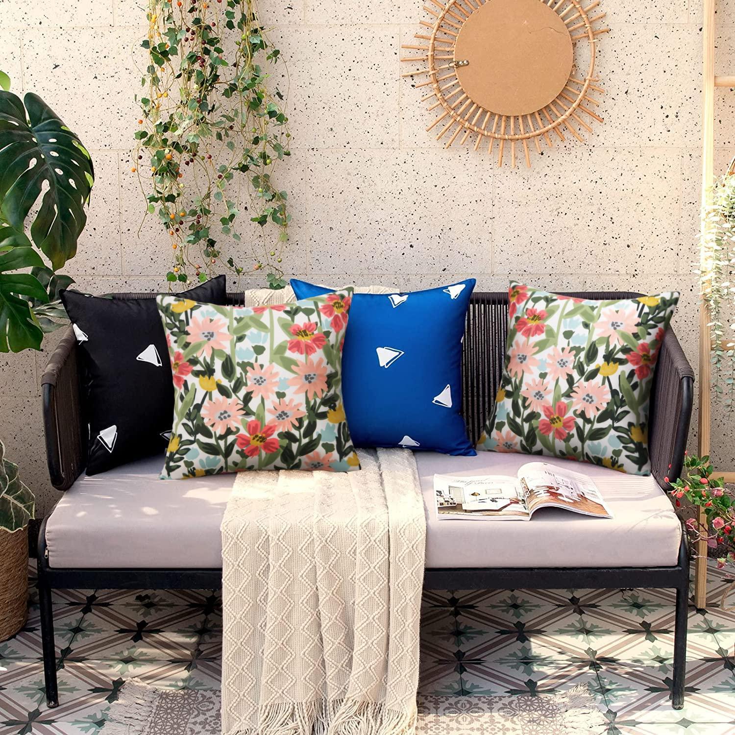 Pyonic Outdoor Pillows Waterproof Cover Pack of 2 Floral Waterproof Throw Pillows 18x18 inch for Patio Furniture Garden - Image 6