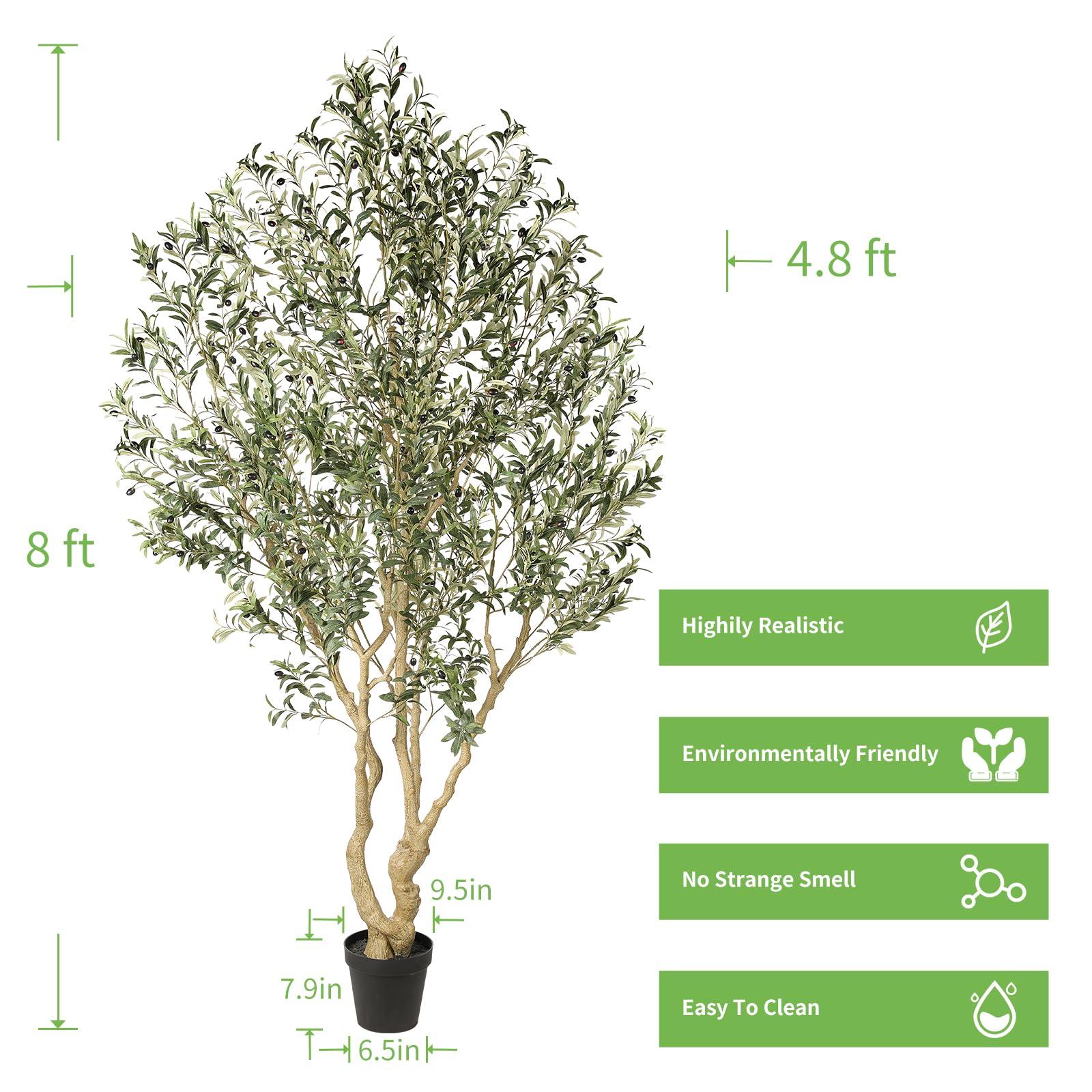 Realead Artificial Olive Tree 8ft - Large Faux Olive Tree with Realistic Leaves and Olives - Full and Grand Design Fake Olive Tree with Sturdy Base for Indoor Outdoor Office Decor - Image 3