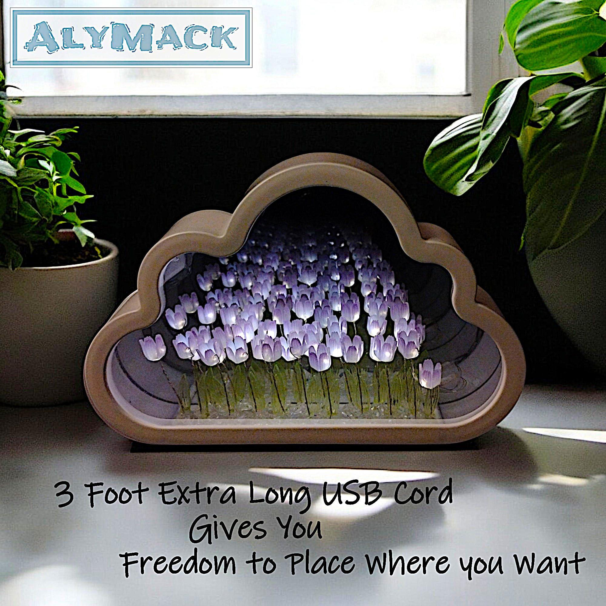 ALYMACK Handmade Tulip Lamp Fully Assembled - Flower Night Light Cuteness Lamps - Tulip and Rose Infinity Mirror in a Glass - Gift for Women or Girl - Lampara de Tulipanes Infinitos (Purple, USB) - Image 4