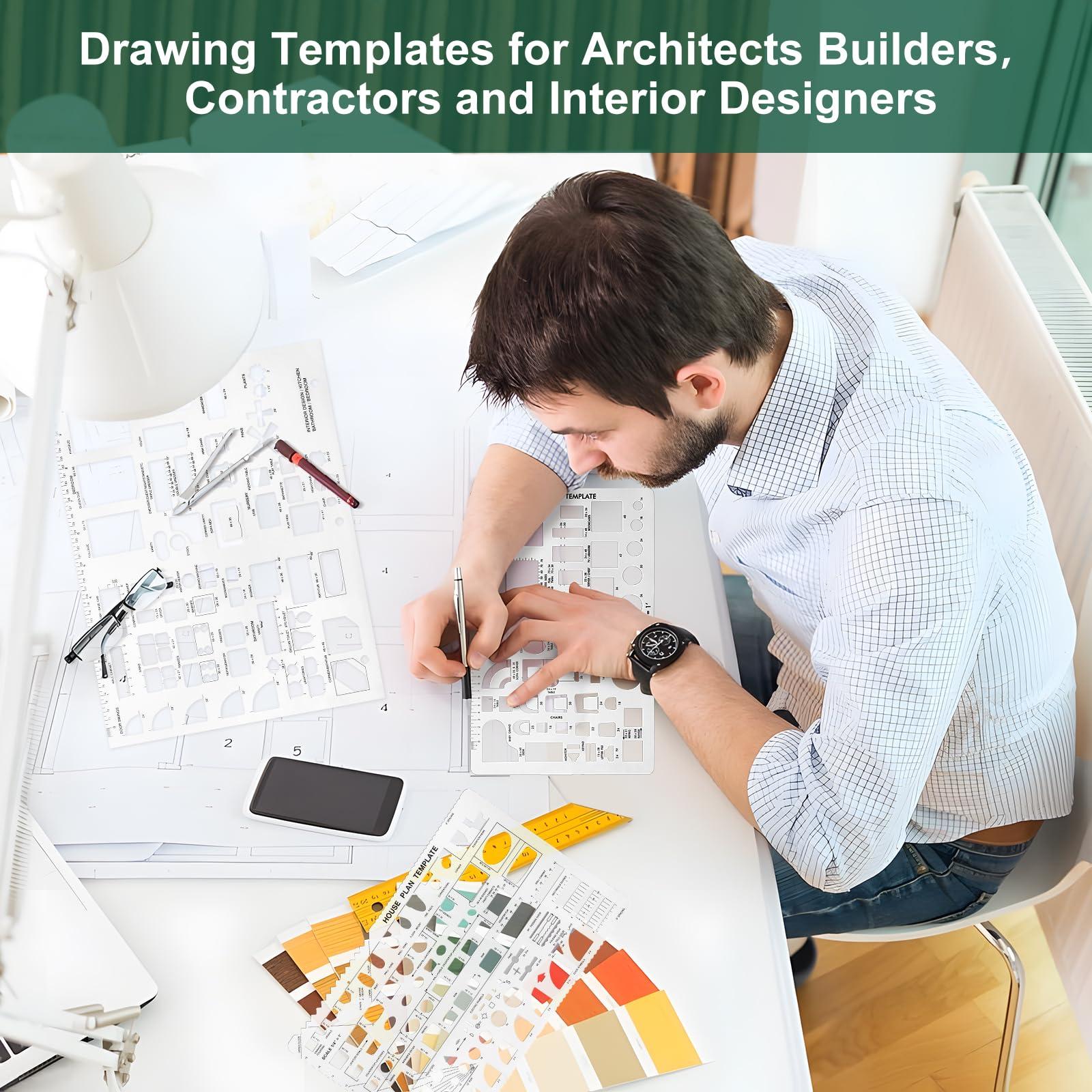ENJOYLink 3 Pcs Interior Design Drawing Templates Including a House Floor Plan Template, a Furniture Template and an Interior Design/Kitchen/Bedroom Reusable Stencils for Drawing & Drawing Tools - Image 6