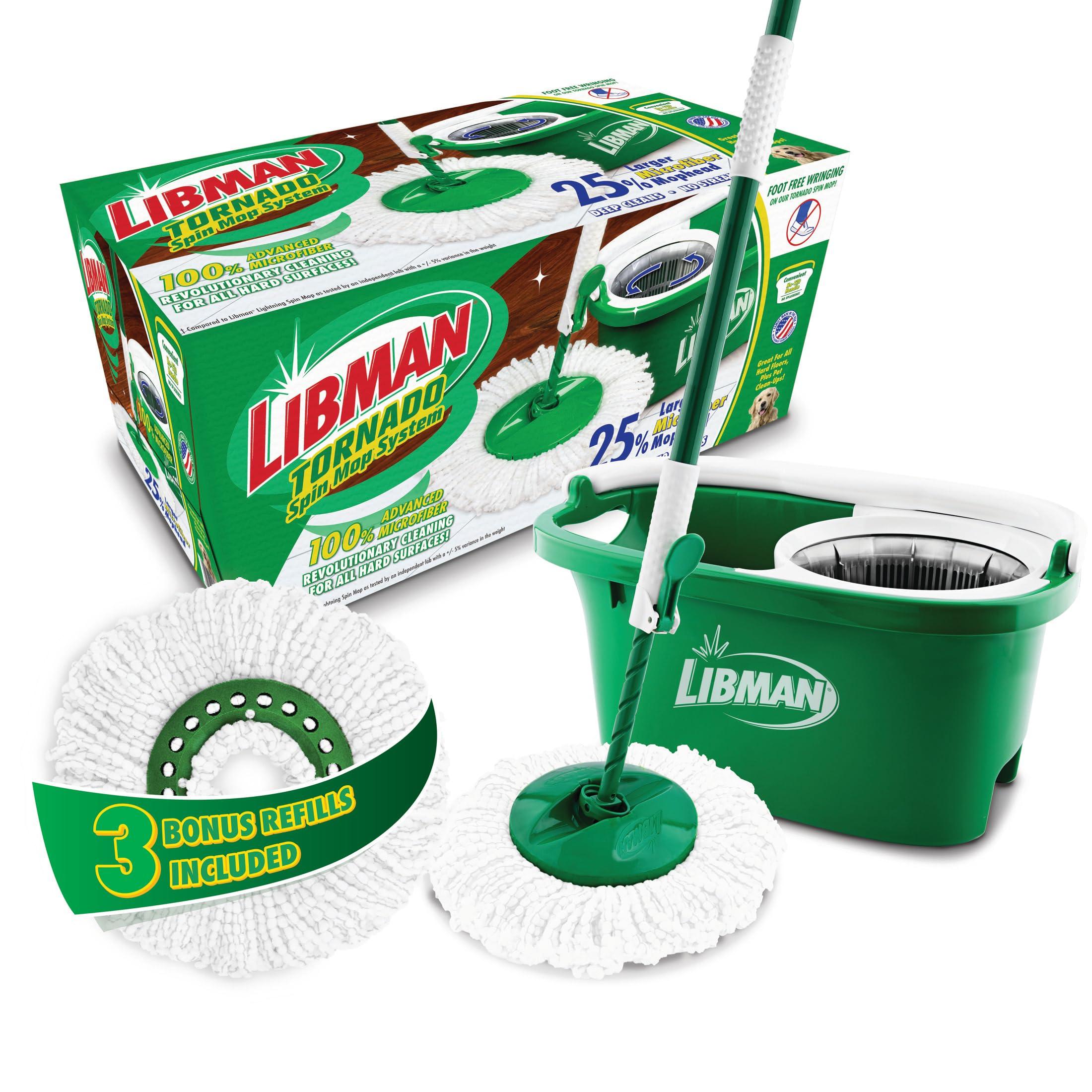Libman Tornado Spin Mop System with 3 Refill Heads, Microfiber Spinning Mop and Bucket with Wringer Set for Home, Floor Cleaning of Hard-Wood, Laminate, Tile, All Surface Cleaner, 4 Total Mop Heads - Image 1
