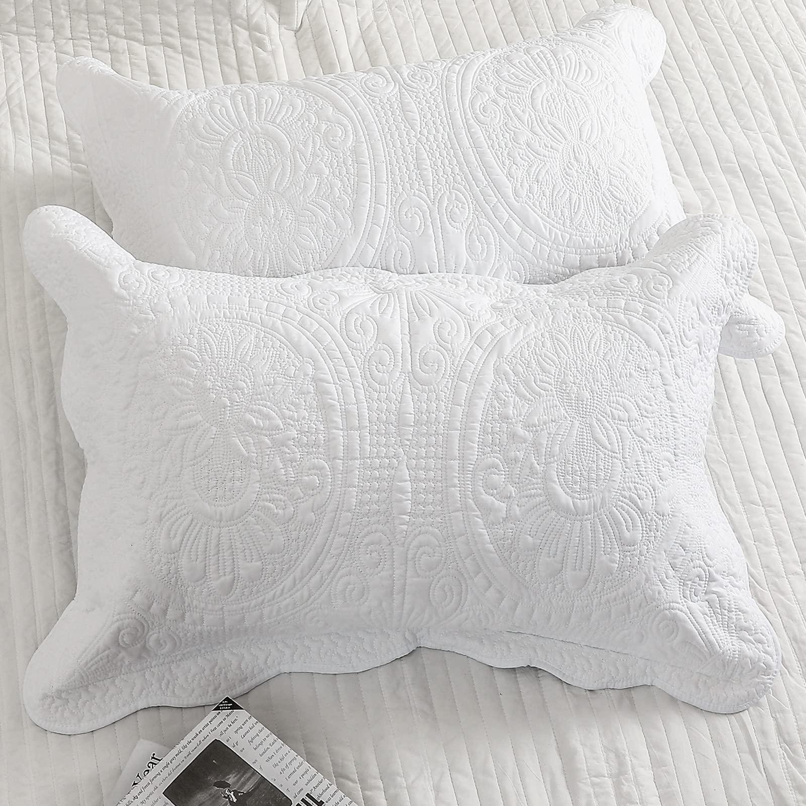 BOSOWOS Pillow Shams Standard Size Set of 2, Ultra Soft Breathable Quilted Pillow Cases 20 x 26 inches for Sleeping, Decorative Microfiber Bed Pillowcases Easy Care, White - Image 7