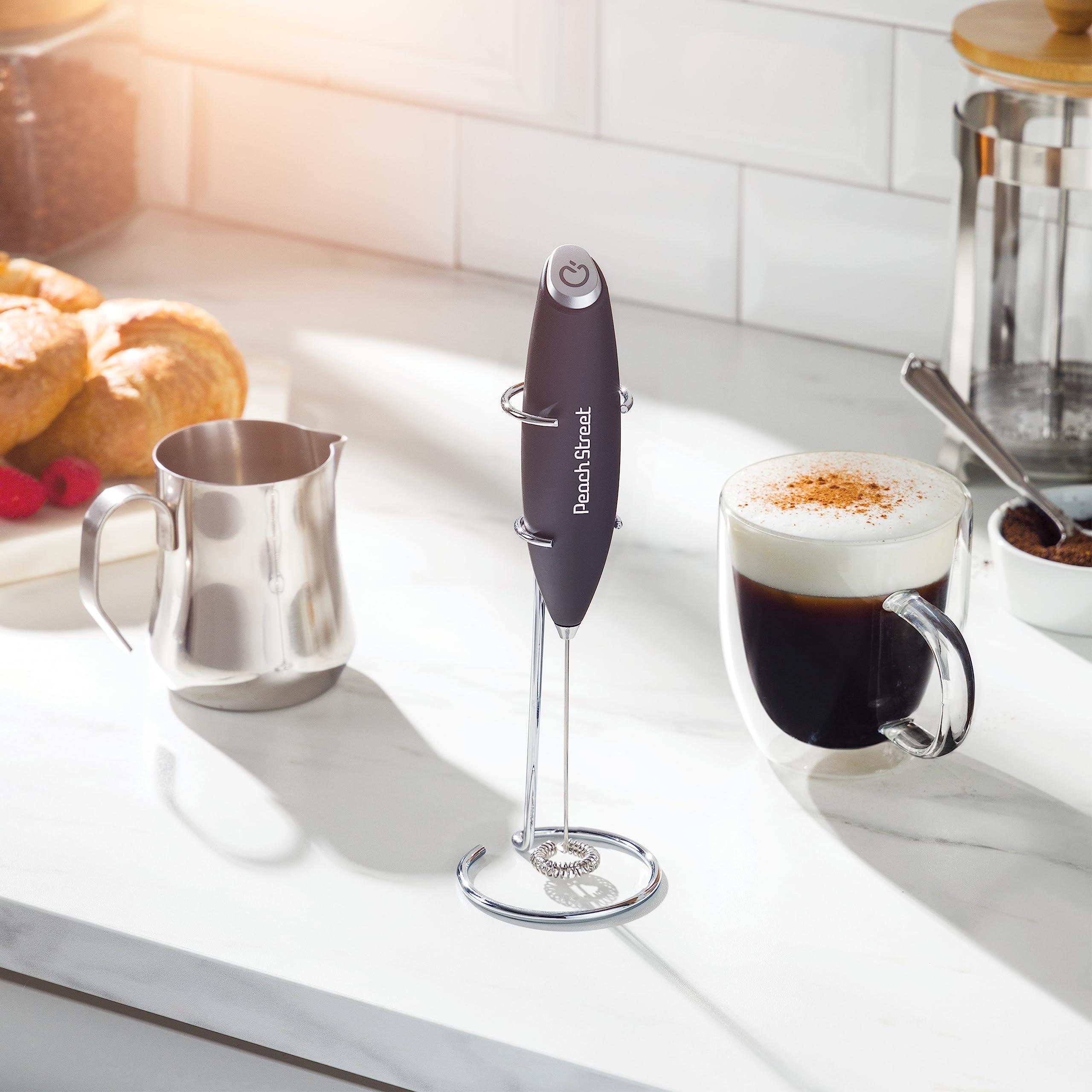 Powerful Handheld Milk Frother, Mini Milk Frother Wand, Battery Operated Stainless Steel Drink Mixer - Milk Frother Stand for Milk Coffee, Lattes, Cappuccino, Frappe, Matcha, Hot Chocolate. Great Gift - Image 2