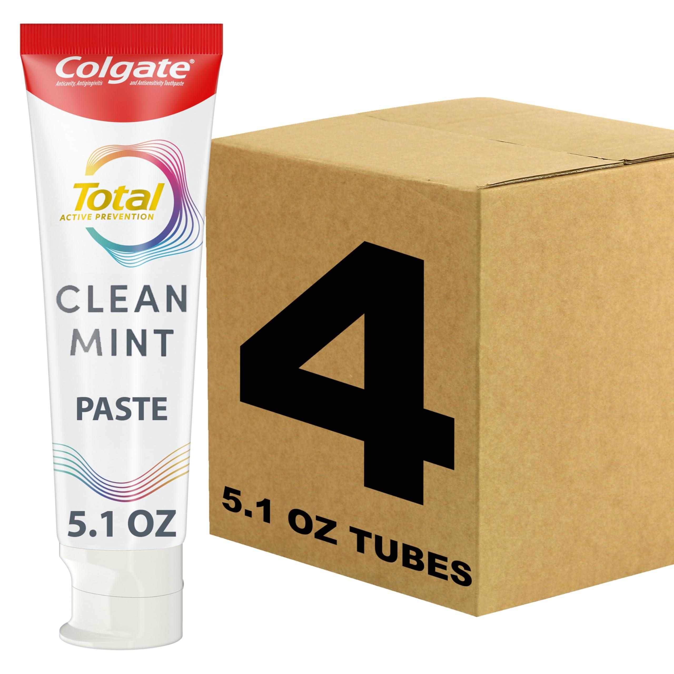 Colgate Total Clean Mint Toothpaste, 10 Benefits, No Trade-Offs, Freshens Breath, Whitens Teeth and Provides Sensitivity Relief, Clean Mint Flavor, 4 Pack, 5.1 Oz Tubes