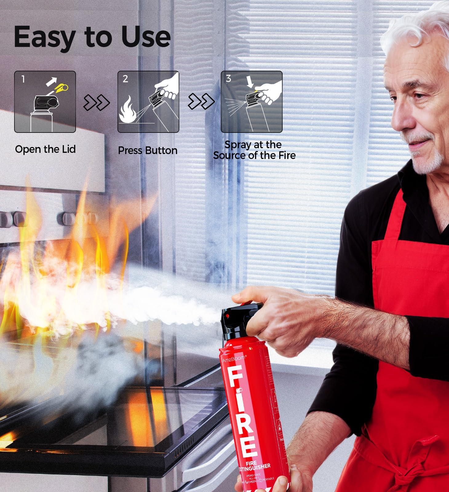 AmzBoom Fire Extinguisher for Home, Car, Kitchen, and Boat 3-Pack with Emergency Survival Kit, Portable Extinguishing Aerosol Spray Compact A, B, C, K – Includes Mounting Brackets for Easy Access. - Image 3