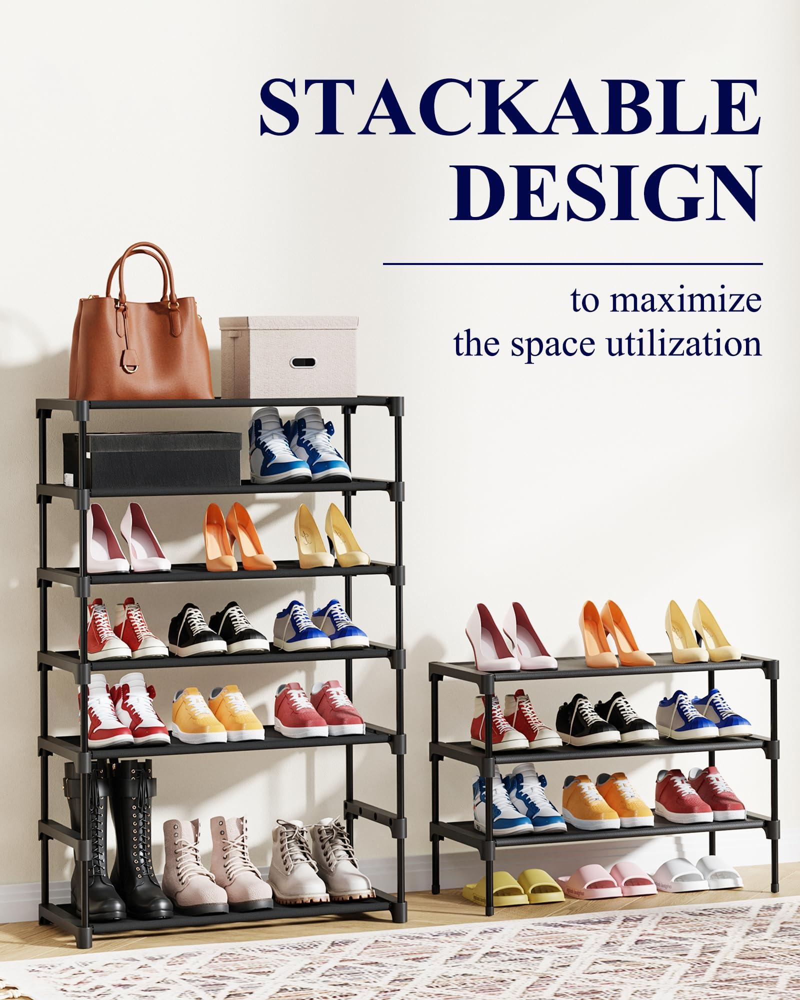 Kitsure Shoe Rack - Premium Non-Woven Shoe Rack Shelf, Shoe Organizer for Closet, Entryway, Garage & Corridor, Sturdy & Durable Long Stackable Shoe Shelves, Medium, Black - Image 7