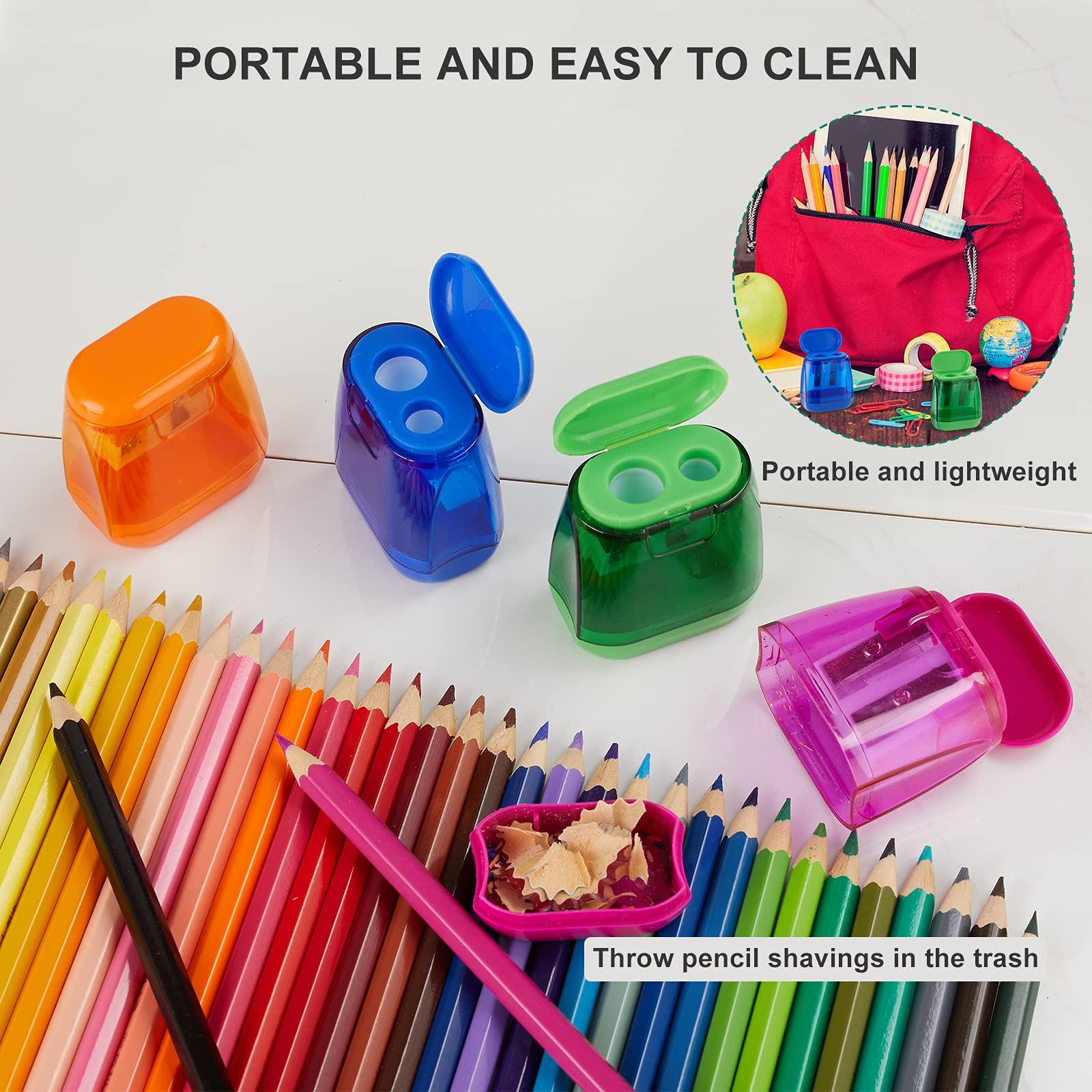 Sonuimy Pencil Sharpeners, 4 Pcs Pencil Sharpeners Manual,Dual Holes Compact Colored Handheld Pencil Sharpener for Kids with Lid Adults Students School Class Home Office (Covered) - Image 5